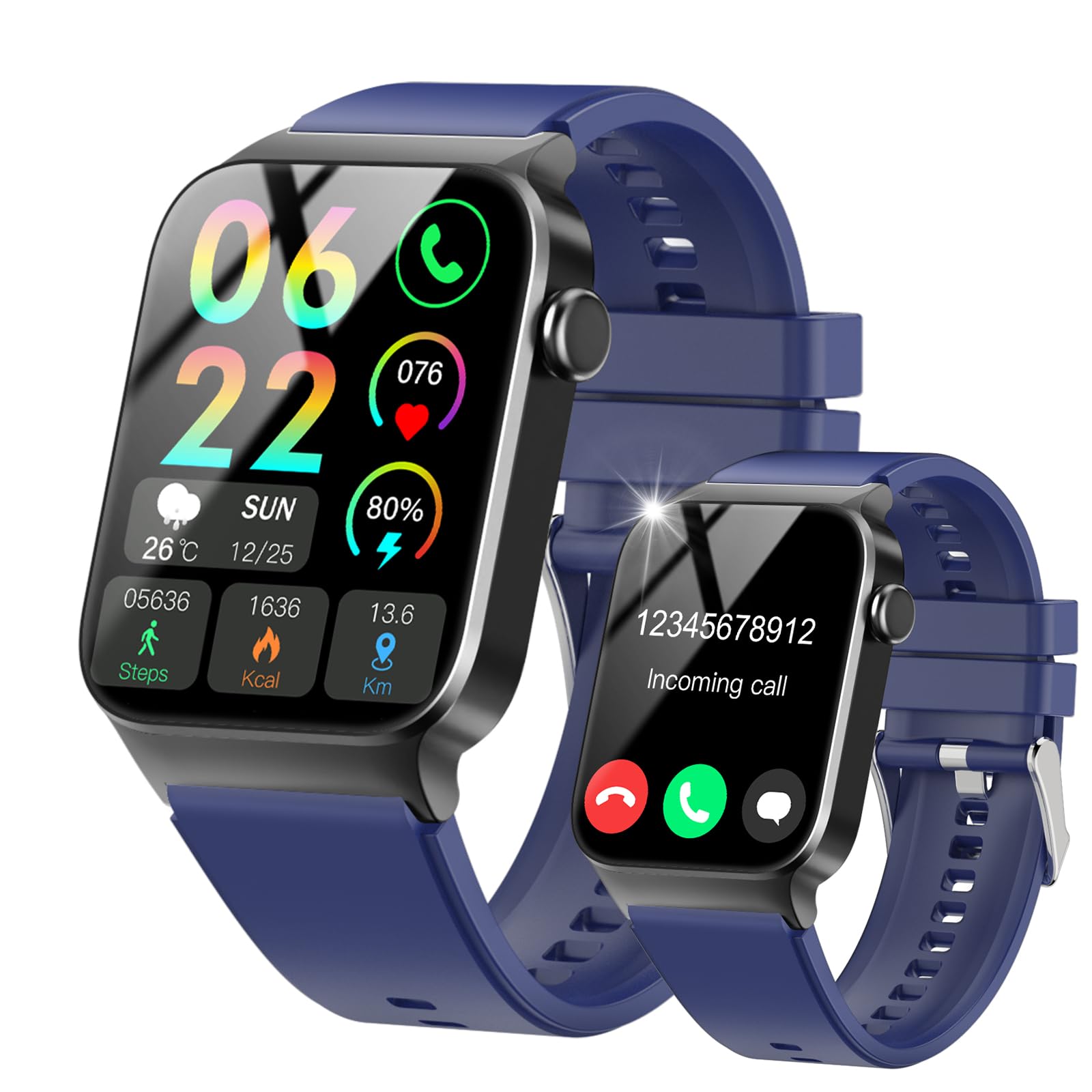 Smart Watch for Men Women Bluetooth Call, 1.85" HD Screen Smartwatch with Heart Rate/Sleep Monitor, 110+ Sport Modes Activity Trackers IP68 Waterproof, Fitness Watch for Android iOS, Black