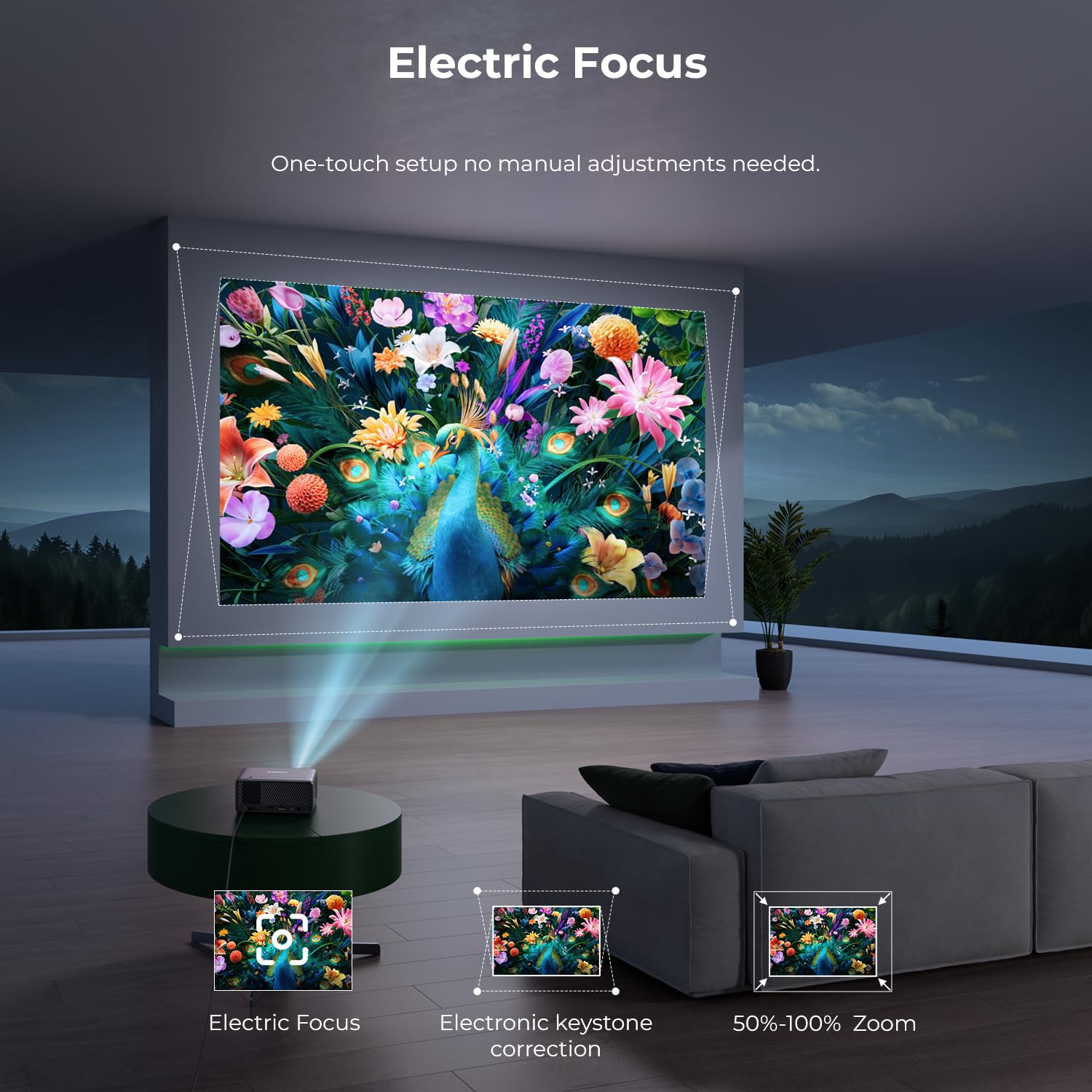 CiBest Mini Projector with WiFi and Bluetooth, Compatible with Netflix/YouTube/PrimeVideo, Electric Focus & Keystone, Short Throw Full HD 1080P Video Projector, Portable Outdoor/Indoor Use - 4