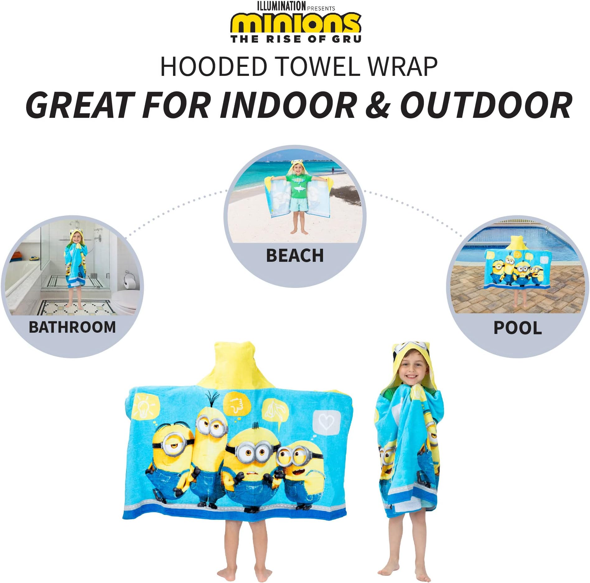 BTkviseQat Franco - HH4848 Kids Bath and Beach Soft Cotton Terry Hooded Towel Wrap, 24 Inches x 50 Inches, Despicable Me Minions