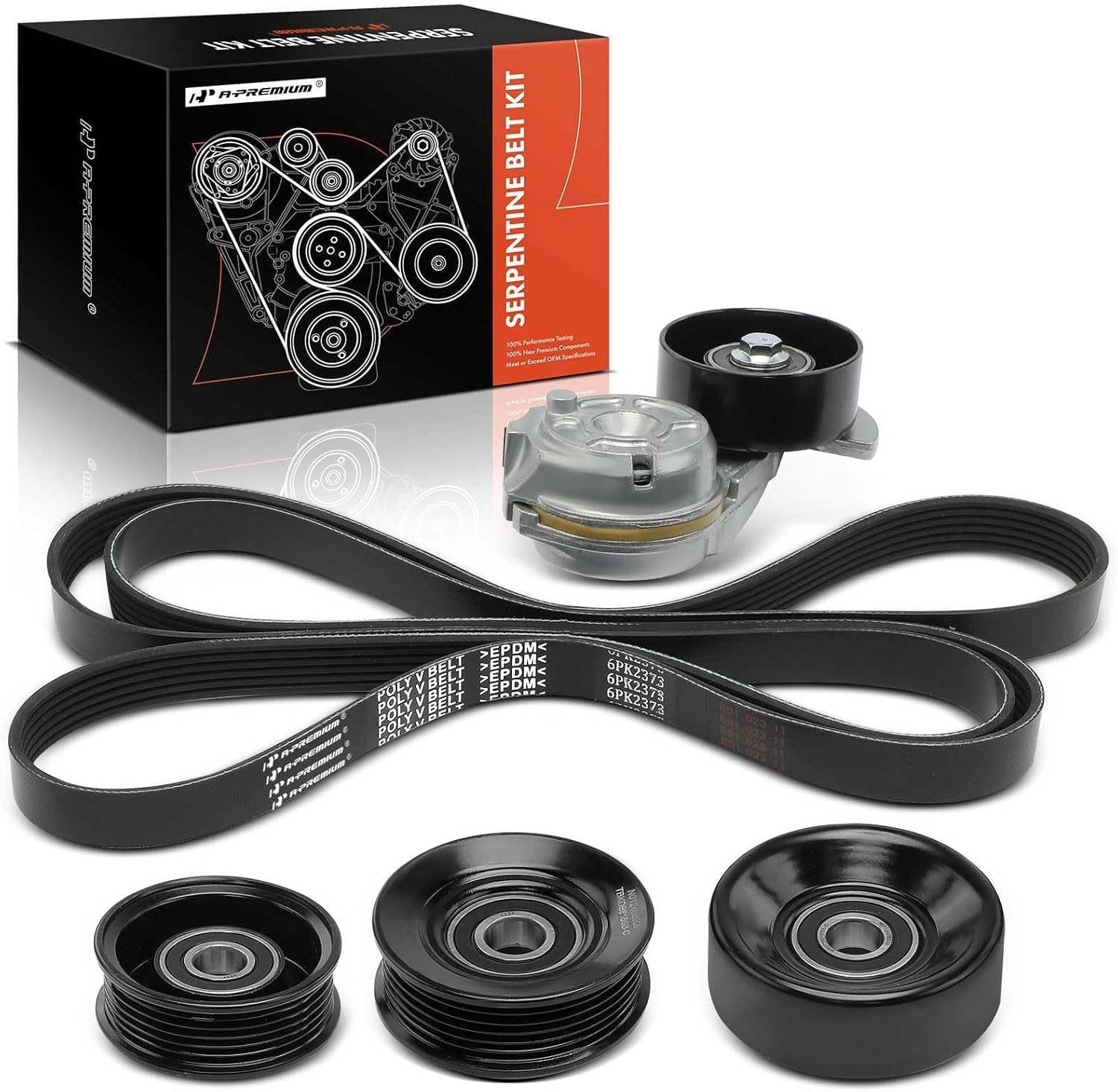 A-Premium Engine Serpentine Belt Drive Kit with Tensioner & Idler Pulley Compatible with Ford Mustang GT 2003-2004 SOHC, Mustang Mach 1 DOHC 2003-2004, (fits V8 4.6L Only)