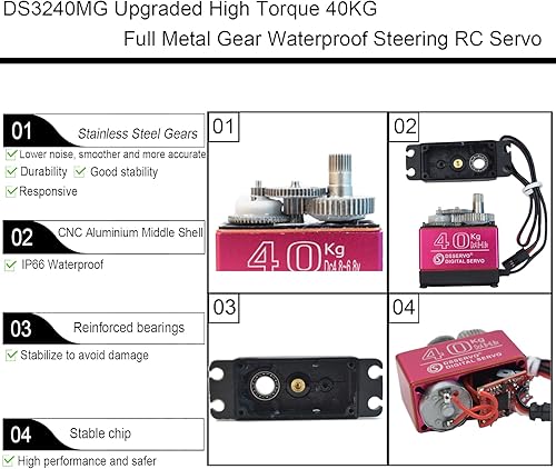 Miniatura 2 de HOOYIJ DS3240MG - Paquete de 2 servos digitales de 88.2 lbs, engranaje de metal completo, alto par de torsión impermeable, servo a control remoto,