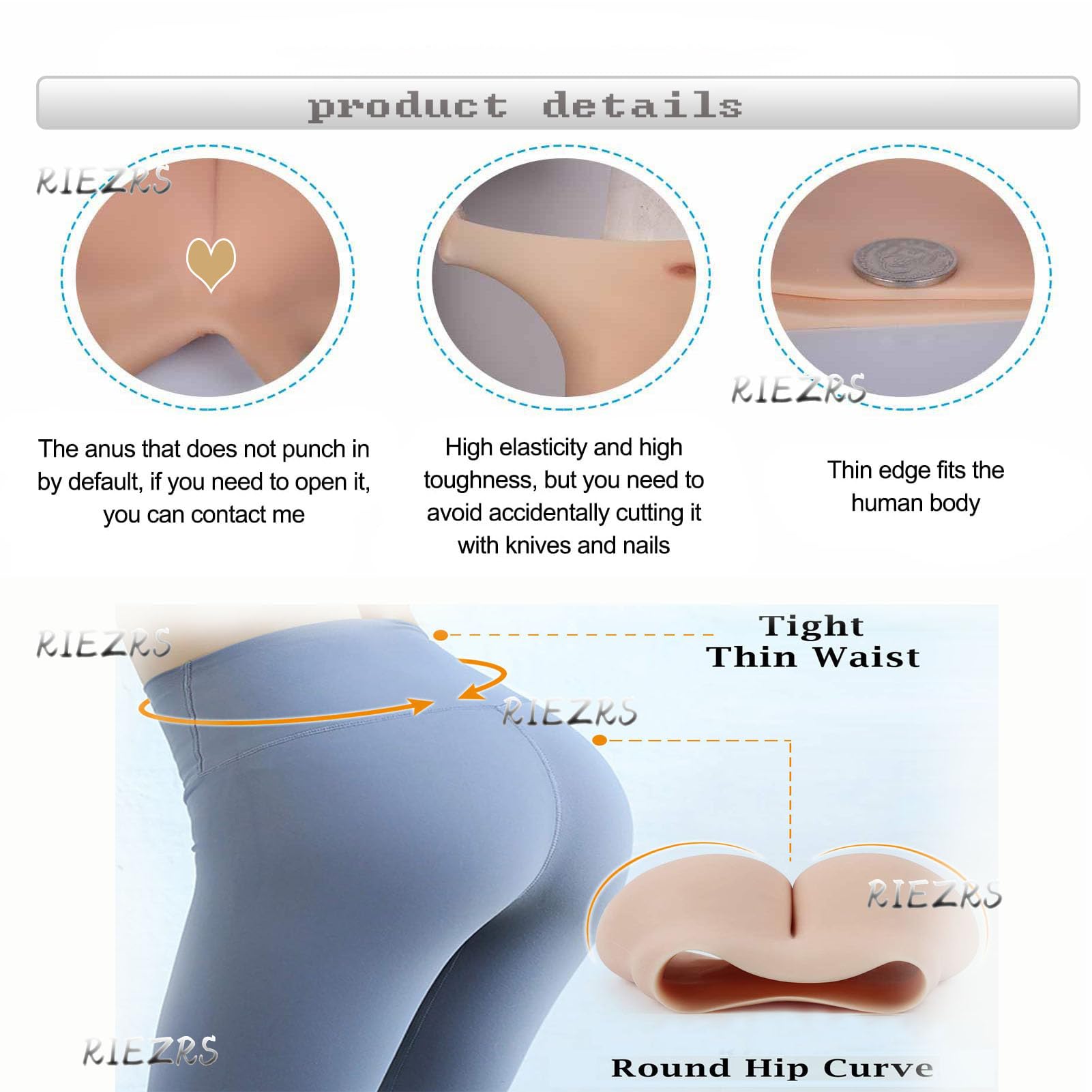 Hxiaen Coussinets De Fesses En Silicone 300g - Culotte Rembourrée Invisible Sans Couture Beige S