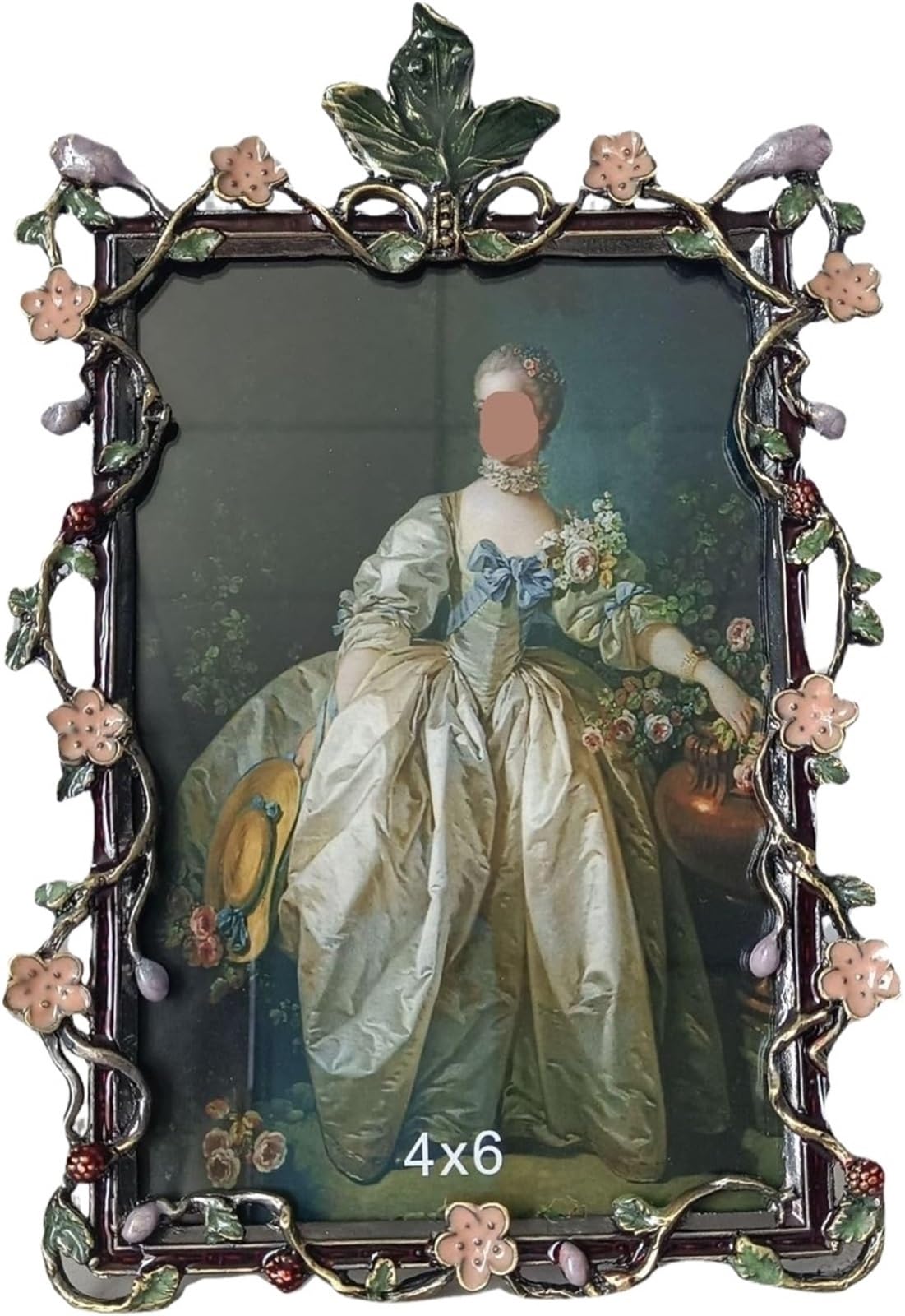 Vintage Photo Frame, Enamel Metal Photo Frame 6-7 inches Home Decor Keepsake Gift(7inches)