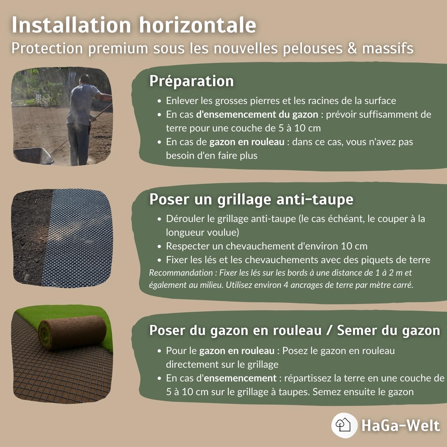 HaGa Grille Anti-Taupe 1,2m x 10m en Plastique Vert pour chasser Les Taupes dans Le Jardin - Chasse-Taupe respectueux des Animaux | Dissuasion des Taupes