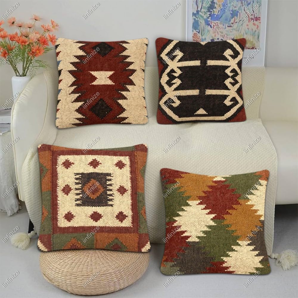 Housses de coussin rustiques anti-glisse en laine et jute pour canapé en cuir