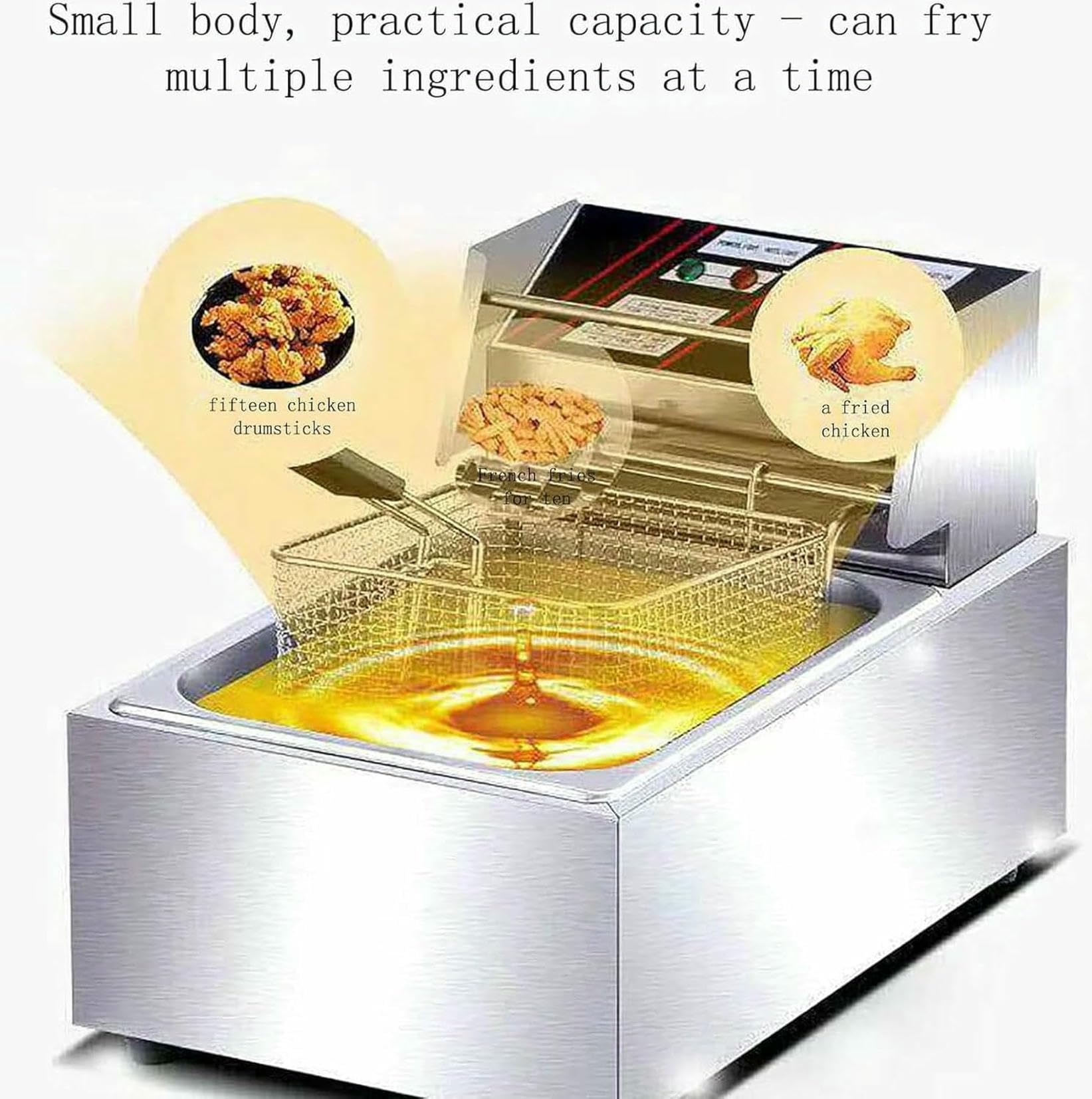 Friggitrice professionale, friggitrice elettrica da banco per uso commerciale e domestico, friggitrice elettrica in acciaio inox spesso con cestelli e coperchi per cucina domestica e ristorante~/