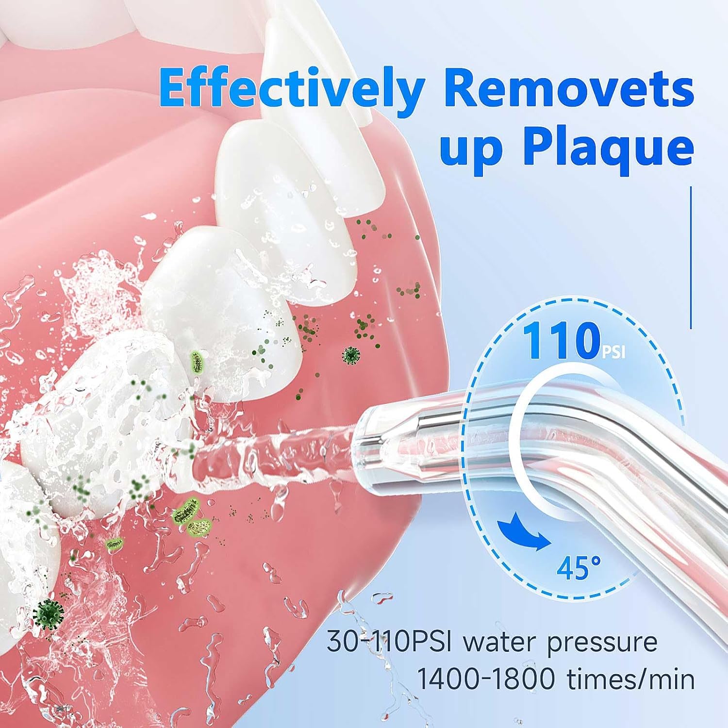 Diagram showing water flosser effectively removing plaque from teeth