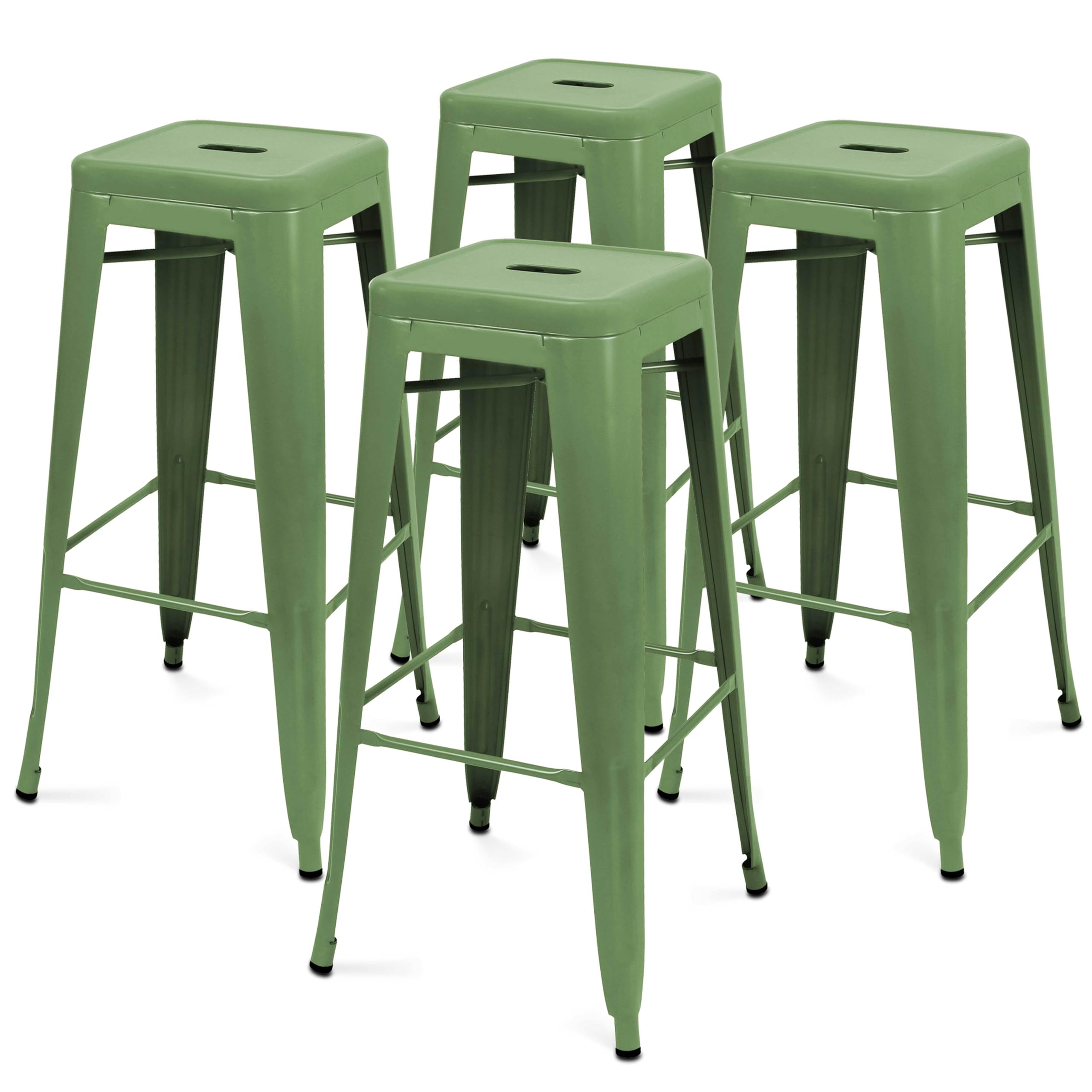 Oviala Lot de 4 tabourets de terrasse en métal Mat Vert Cactus