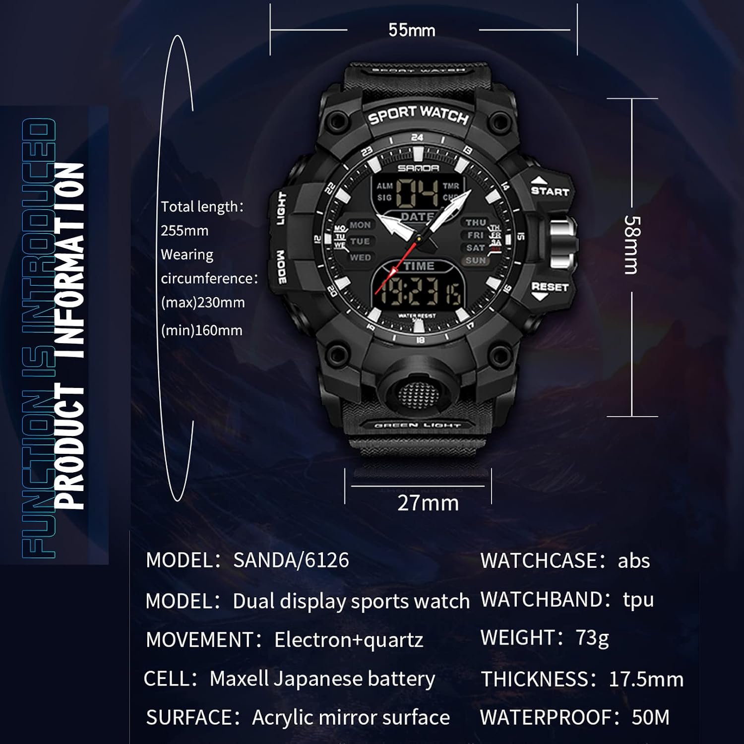 KXAITO watch dimensions and material specifications