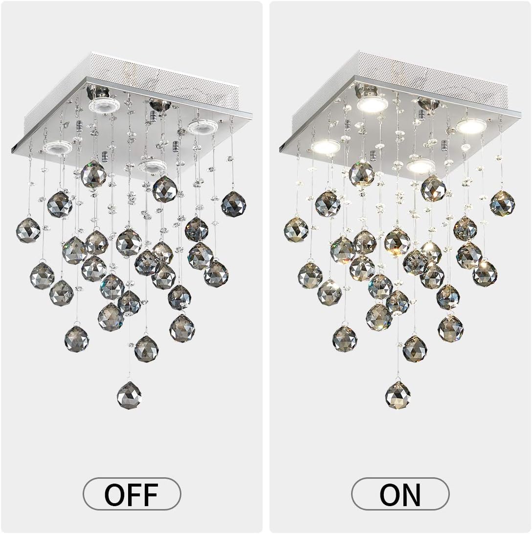 🔥 Hоt Dеаlѕ TZOE Black Crystal Chandelier,Mini Modern Chandelier,Flush Mount Light Fixture, Celling Light for Kitchen Foyer Dining Room Bedroom Living Room,4 GU10 LED Bulbs Required，L11.8 x W11.8 x H20.8