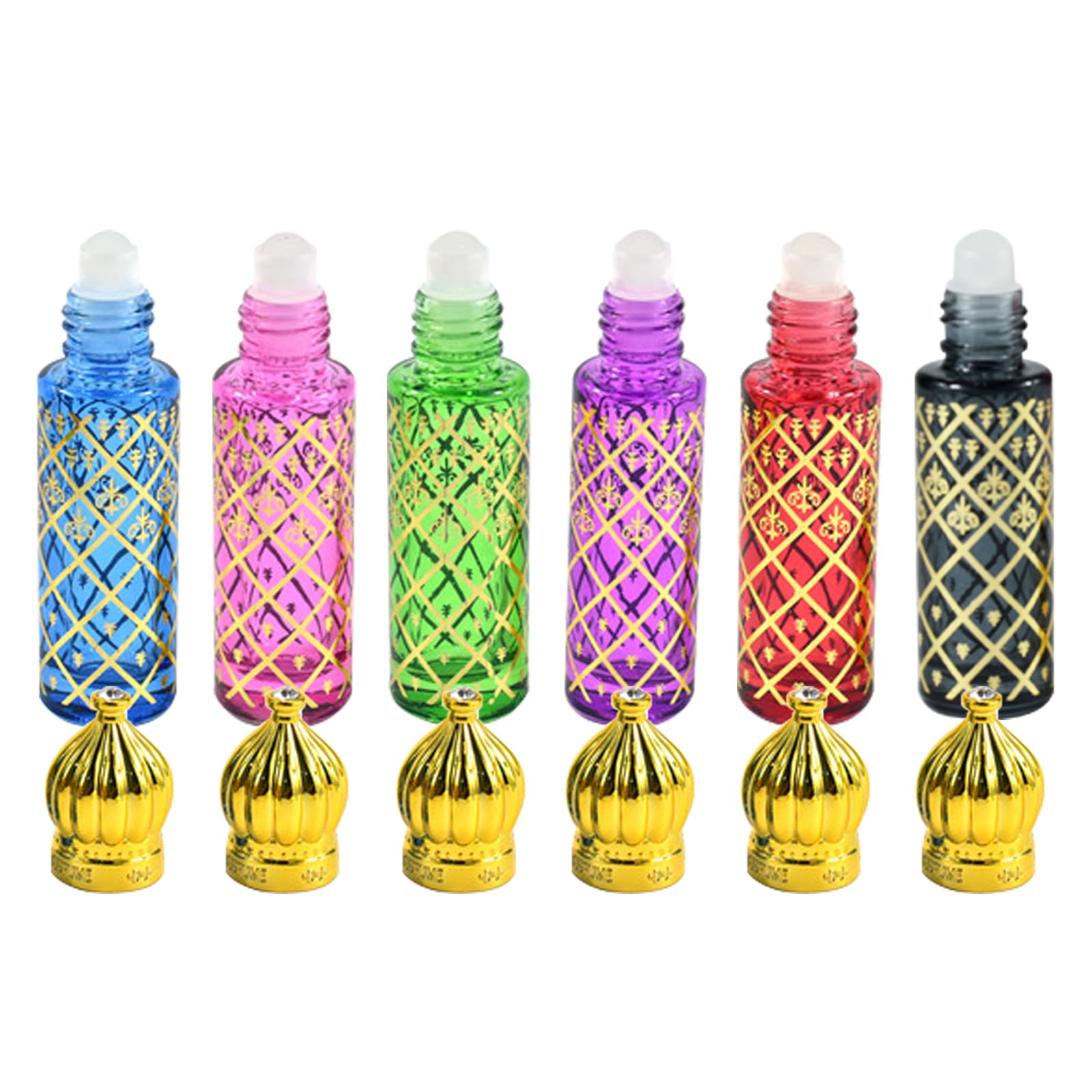 6 Pz Roll on Oli Essenziali Riutilizzabile, Bottigliette per Oli Essenziali Liquid con Rullo in Acciaio Inox, Art Deco Bottiglie a Piccolo Dimensione Del Flaconi Vuoto Viaggio Viaggiare - C