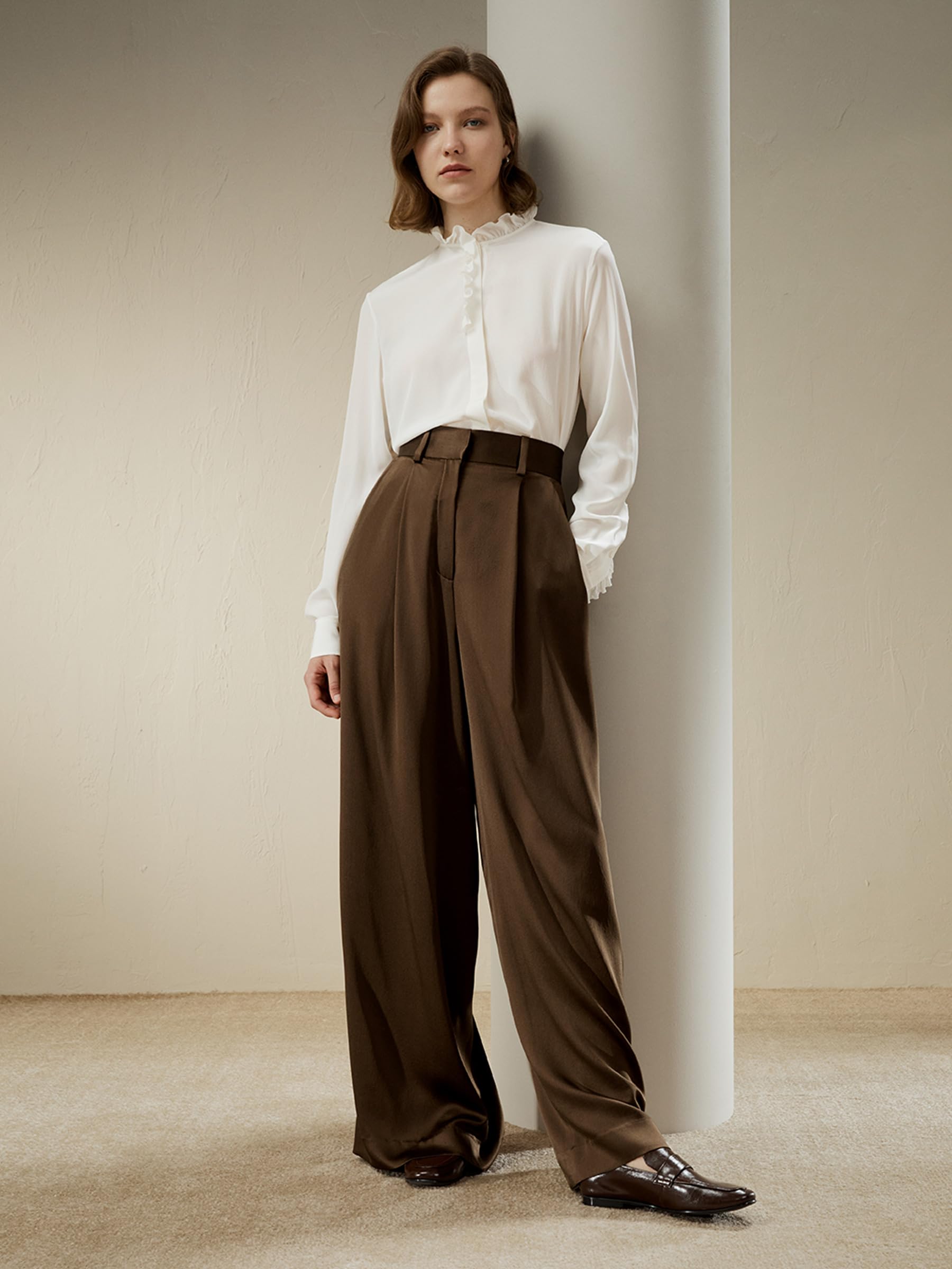 LilySilk Damen Seidenhemd Frauen 100% doppellagige Crêpe Seidenbluse mit dekorativen Rüschen für Freizeit