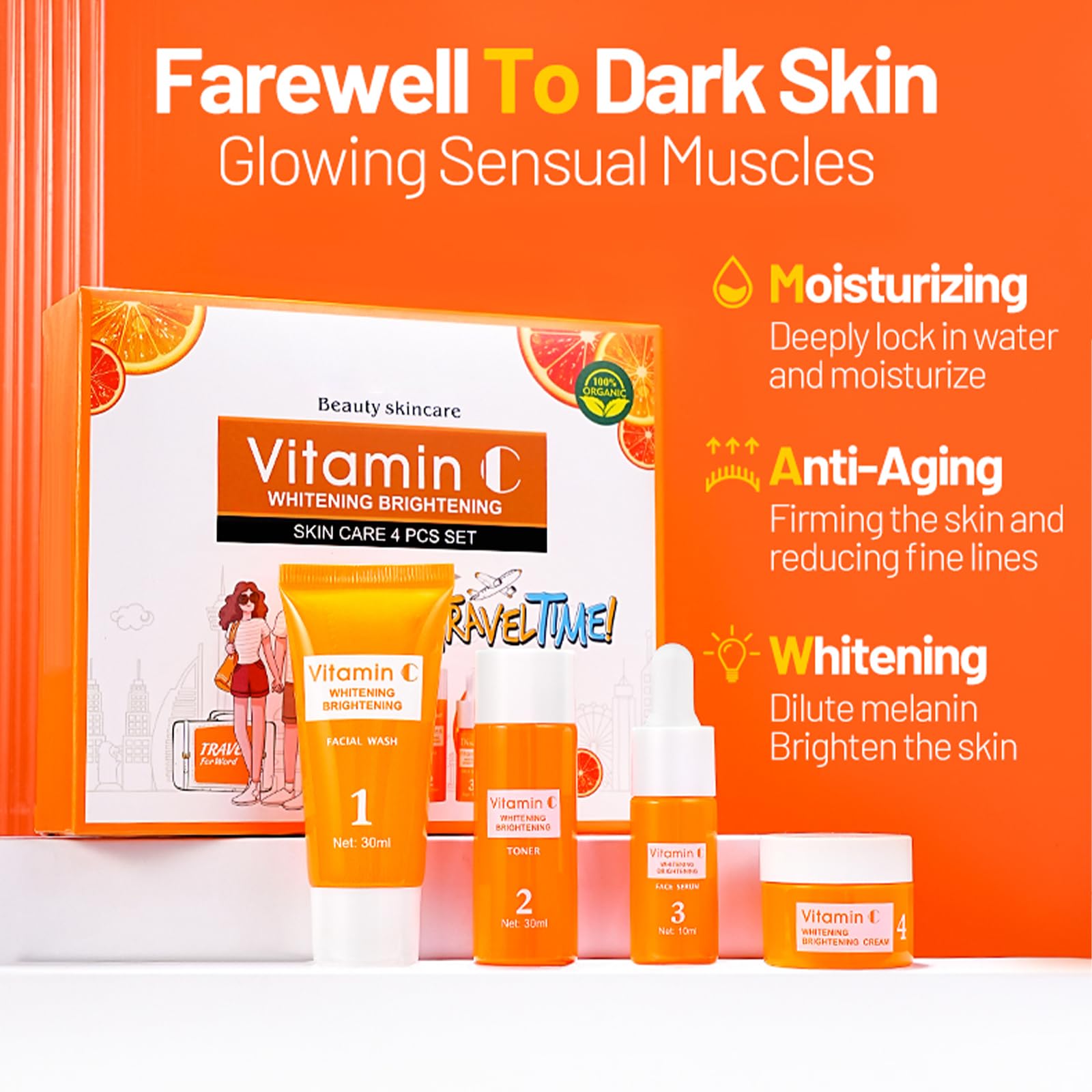 Set Cura della Pelle Viso 4 Pezzi – Idratante, Rigenerante e Anti-Età – Contiene Siero alla Vitamina C e Acido Ialuronico – Adatto Pelle Sensibile e Secca – Routine Completa Giorno e Notte