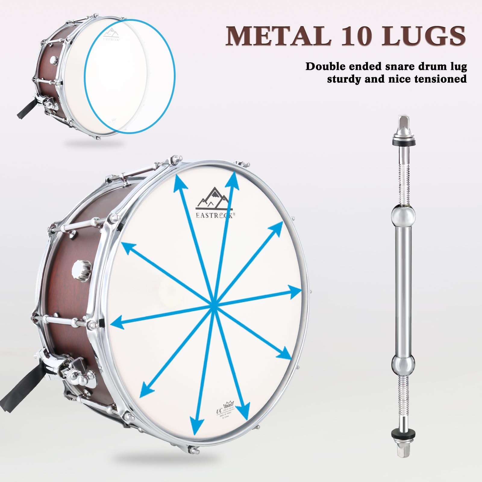 Amazon.com: EASTROCK Snare Drum 14 X 6.5 英吋(約40.6 x 16.5 公分