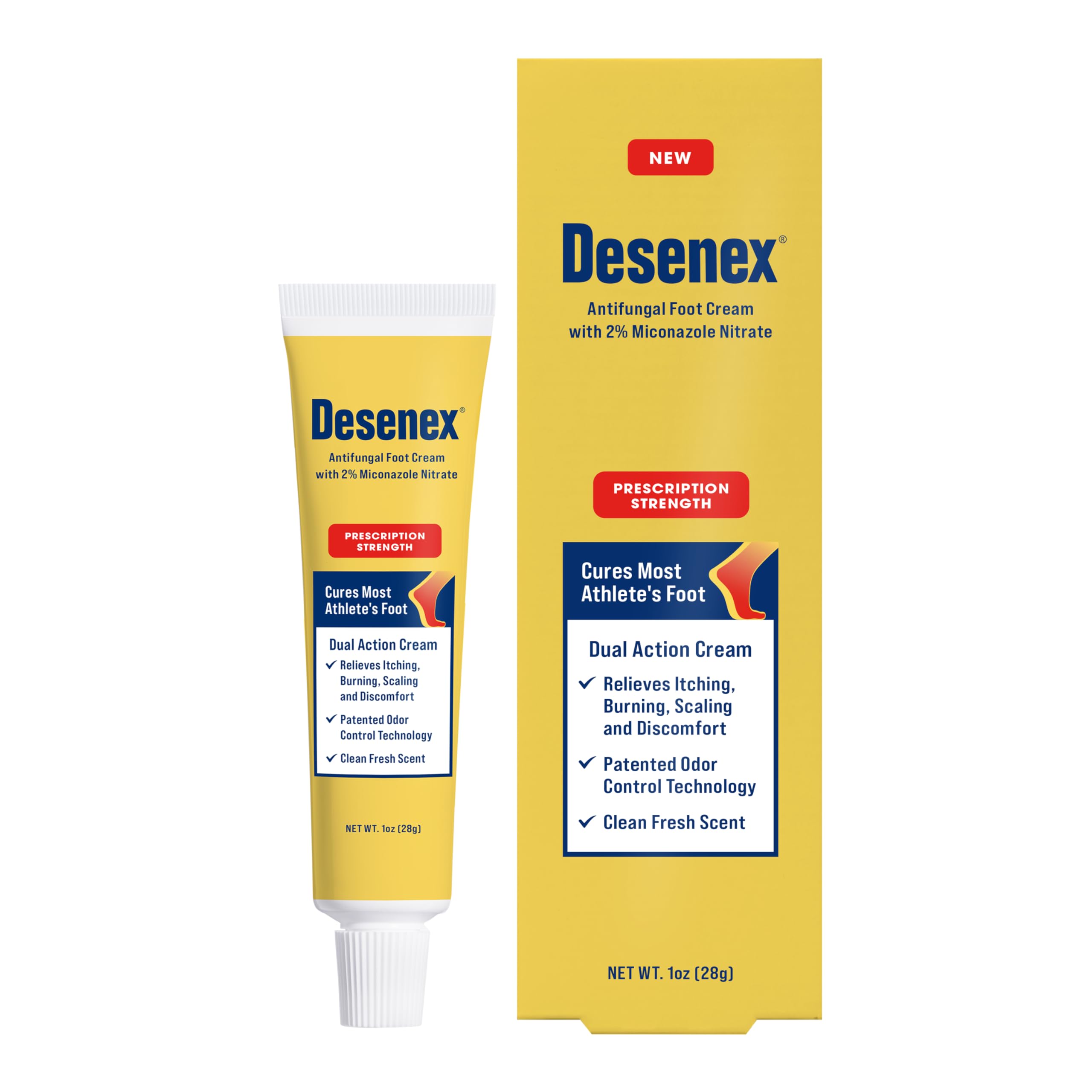Desenex Anti-Fungal Foot Cream Cures Most Athlete’s Foot, Prescription-Strength 2% Miconazole Nitrate, Helps Relieve Itching, Burning & Scaling, All-Day Odor Control for Fresh Feet, Fresh Scent, 1oz