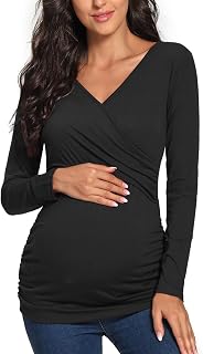 Women's Maternity Nursing Tops Long Sleeve Cross Neck Breastfeeding Shirts Double Layer Pregnancy T-Shirts