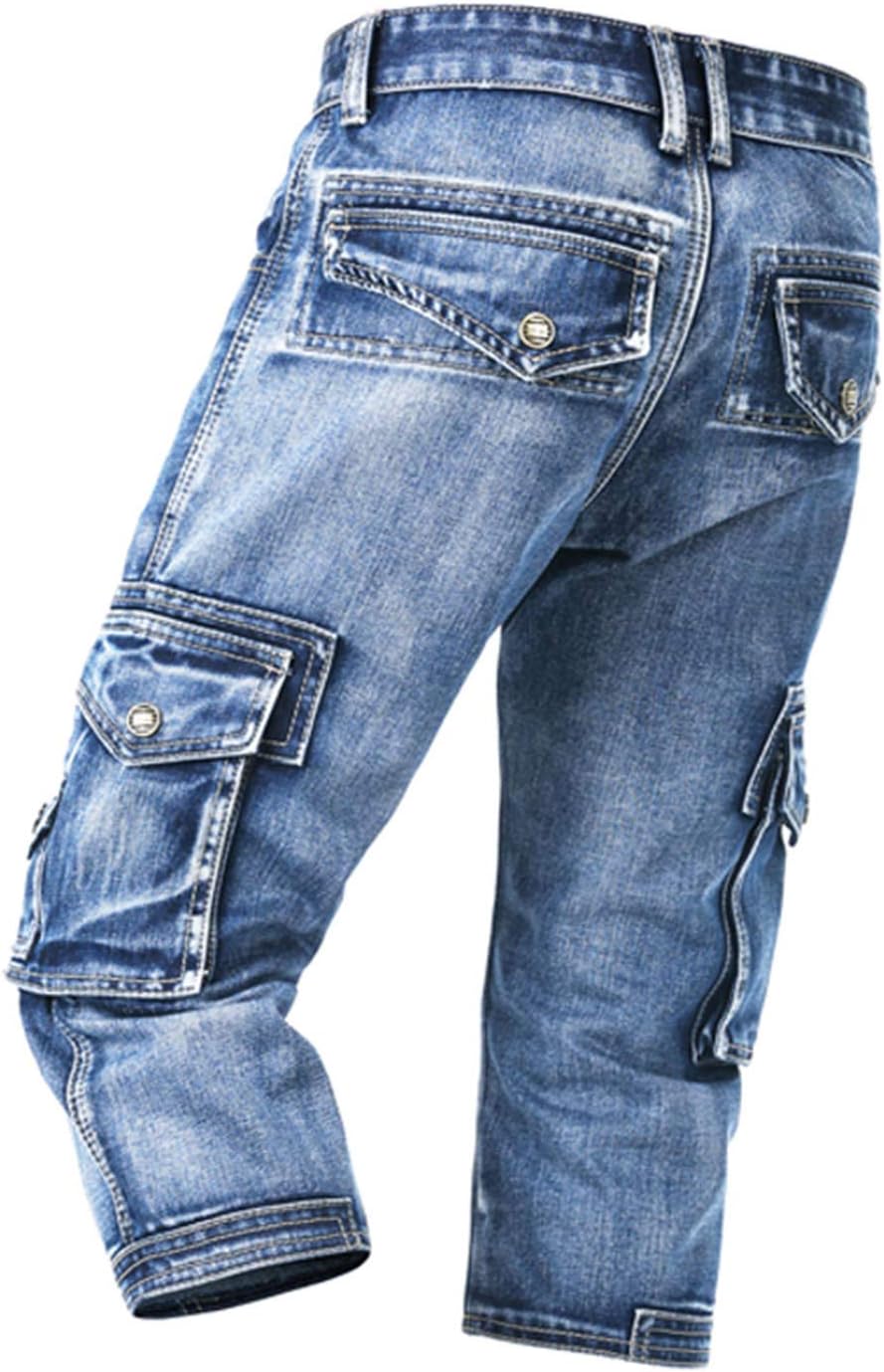 Idopy Men`s 3/4 Cargo Denim Shorts Biker Jeans with Multi Pockets - Image 3