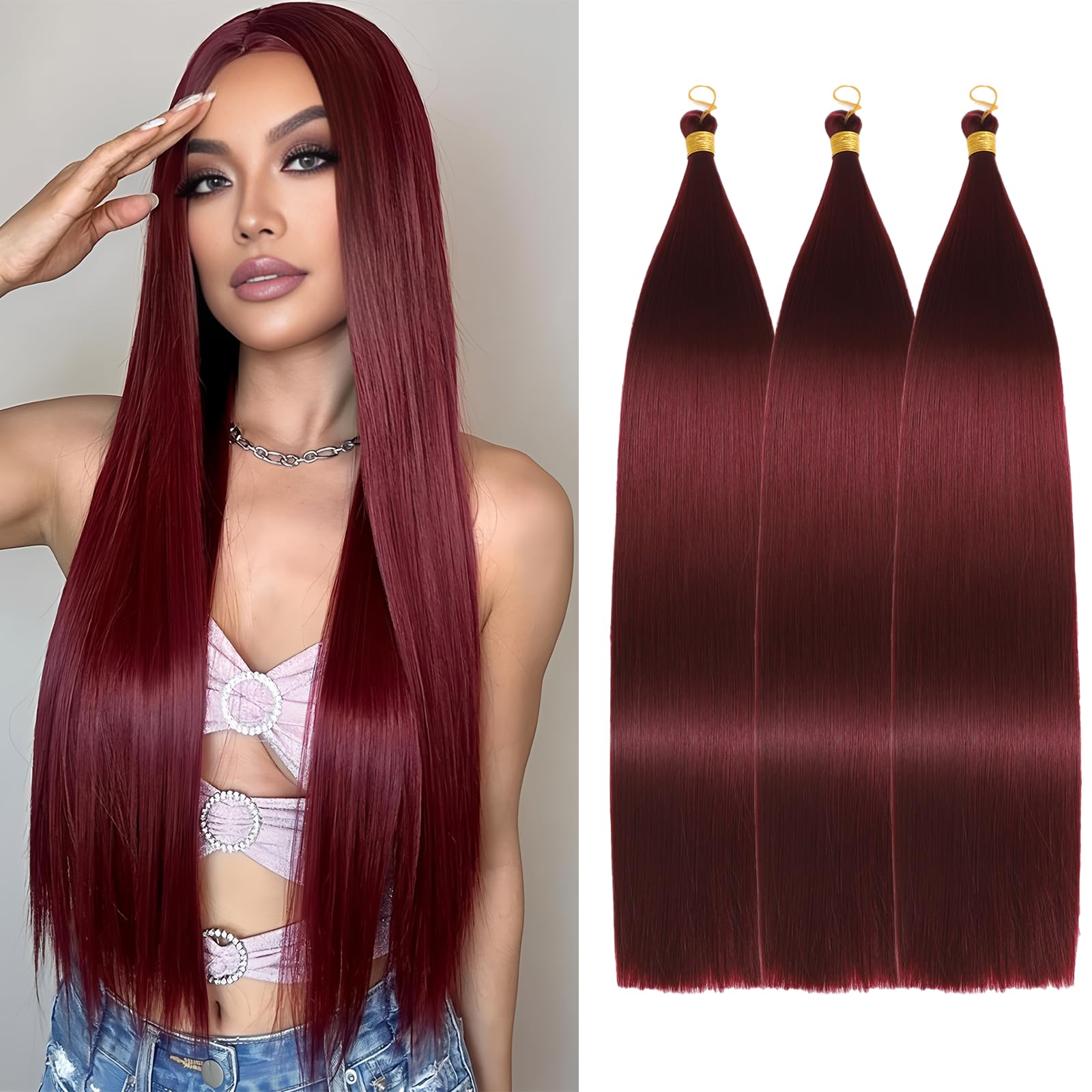 Locescsoc 28 Inch Straight Hair Extensions 150g 3 Packs Bone Straight Braiding Hair