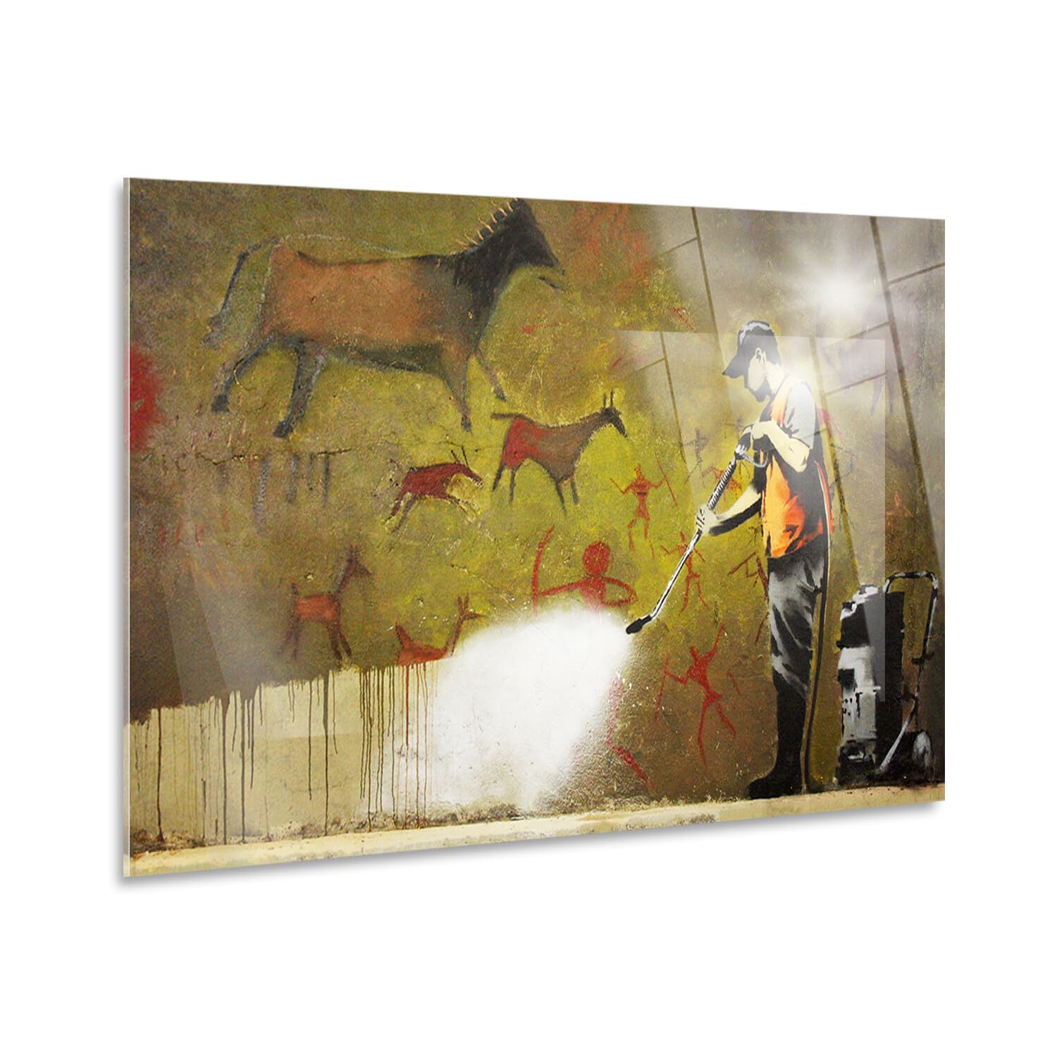 Giallobus - Quadro - Banksy - Idropulitrice Pittura Rupestre - Vetro acrilico - 100x60 - Pronto da appendere - Quadri moderni per la casa