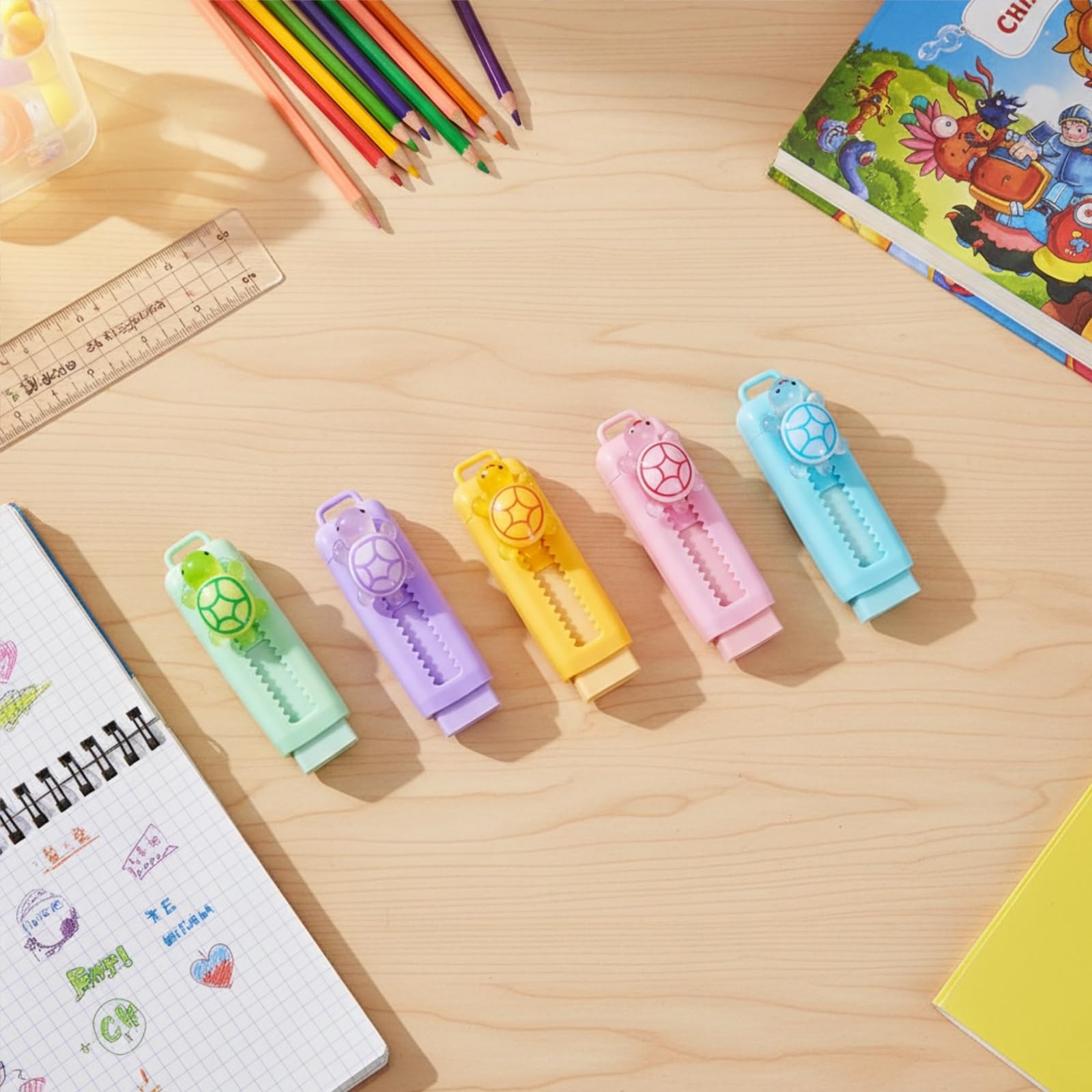 Gomas de borrar retráctiles - 10 unidades, gomas de borrar divertidas con animales, retráctiles, de empuje y tracción, gomas de borrar lindas 4B, para niños, de empuje y tracción, para fiestas de