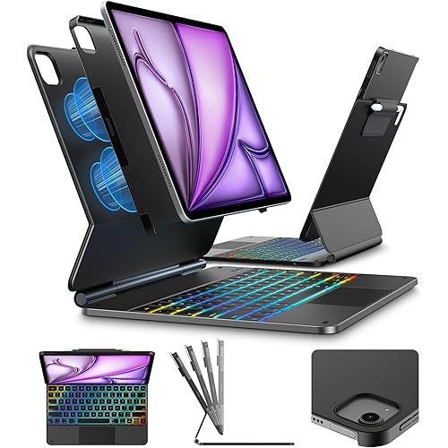 typecase Edge+ Keyboard Case for iPad Air 13"(M4/M3/M2, 2026/2025/2024) & iPad Pro 12.9"(3/4/5/6th Gen), Ultra-Slim Detachable Case, Portrait & Typing Modes, 11-Color Backlight, Magnetic Stand, Black
