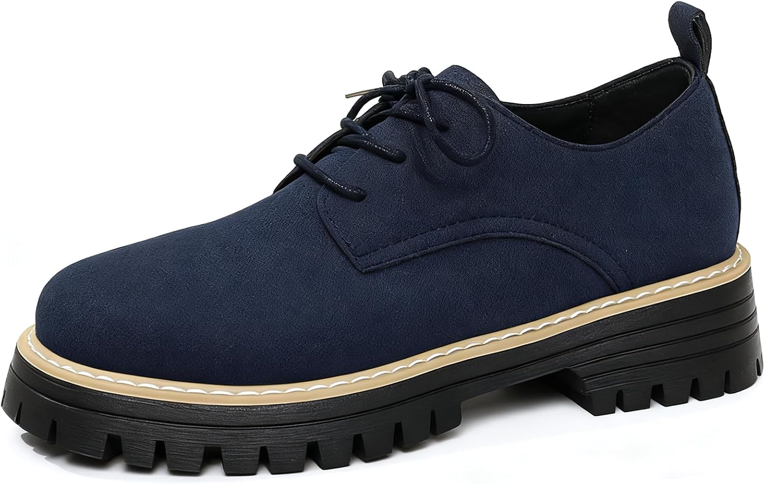 Oxfords for Women's Platform Lug Sole Comfort Non Slip Classic Lace Up Causal Loafers Classic Low Chunky Heel Business Dress Work Shoes for Daily Office Driving
