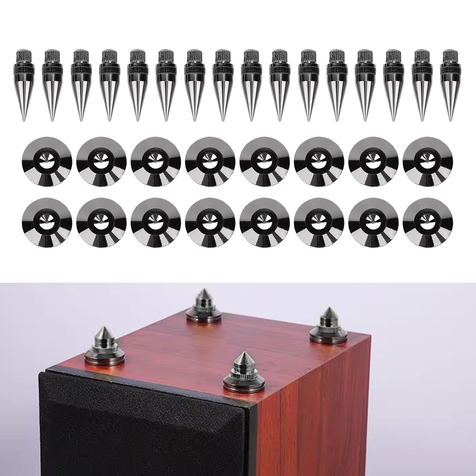 banapoy 16 Punte Isolanti per Altoparlanti, Piedini Regolabili per Ammortizzatori per Altoparlanti, Piedini Conici per Subwoofer, Lettori CD e DVD, Amplificatori Audio, Giradischi