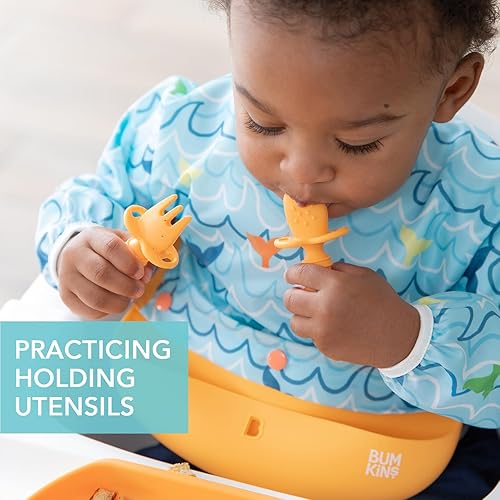 Vista 80 de Bumkins Juego de utensilios para bebé, cucharas de silicona para sumergir, autoalimentación, destete LED para bebés, aprendizaje de entrenador, A1