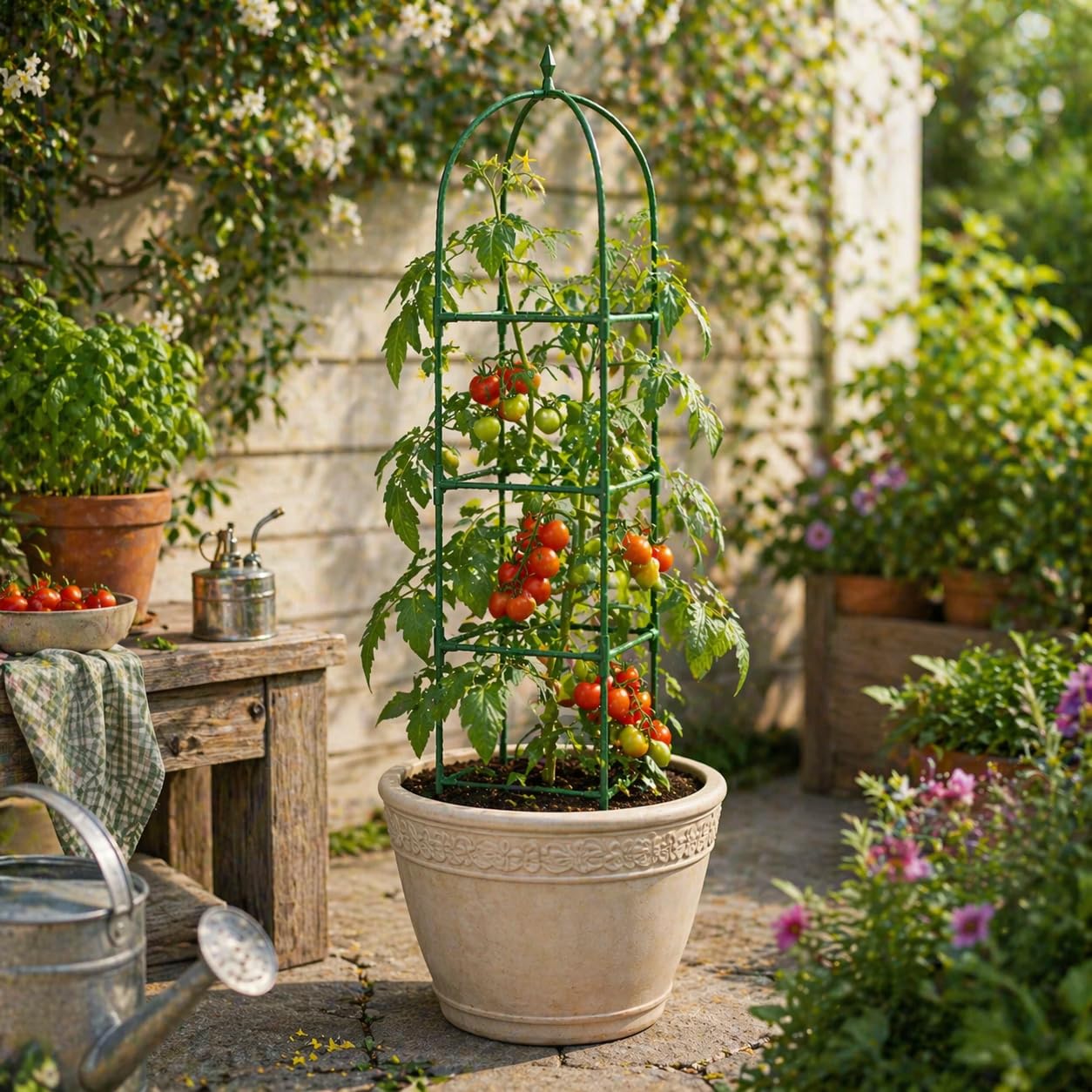 KADAX 2er Set Obelisk Rankhilfe 176 x 32 cm, Rankgitter mit 50 Pflanzenclips für Tomaten, Rosen & Kletterpflanzen, Pflanzenstützen aus Metall mit Kunststoffbeschichtung