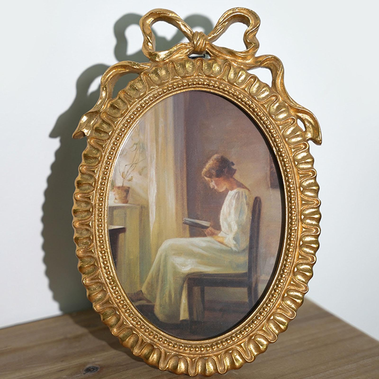 Bilderrahmen Oval Frame Vintage Foto Galerie Handmade Resin Tischdeko Wandbild für Haus Büro Studio Geschenk Galerie, Golden