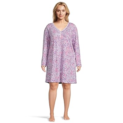 Karen Neuburger Plus Size Paisley Fusion Long Sleeve Sleep Dress with Satin Details Women