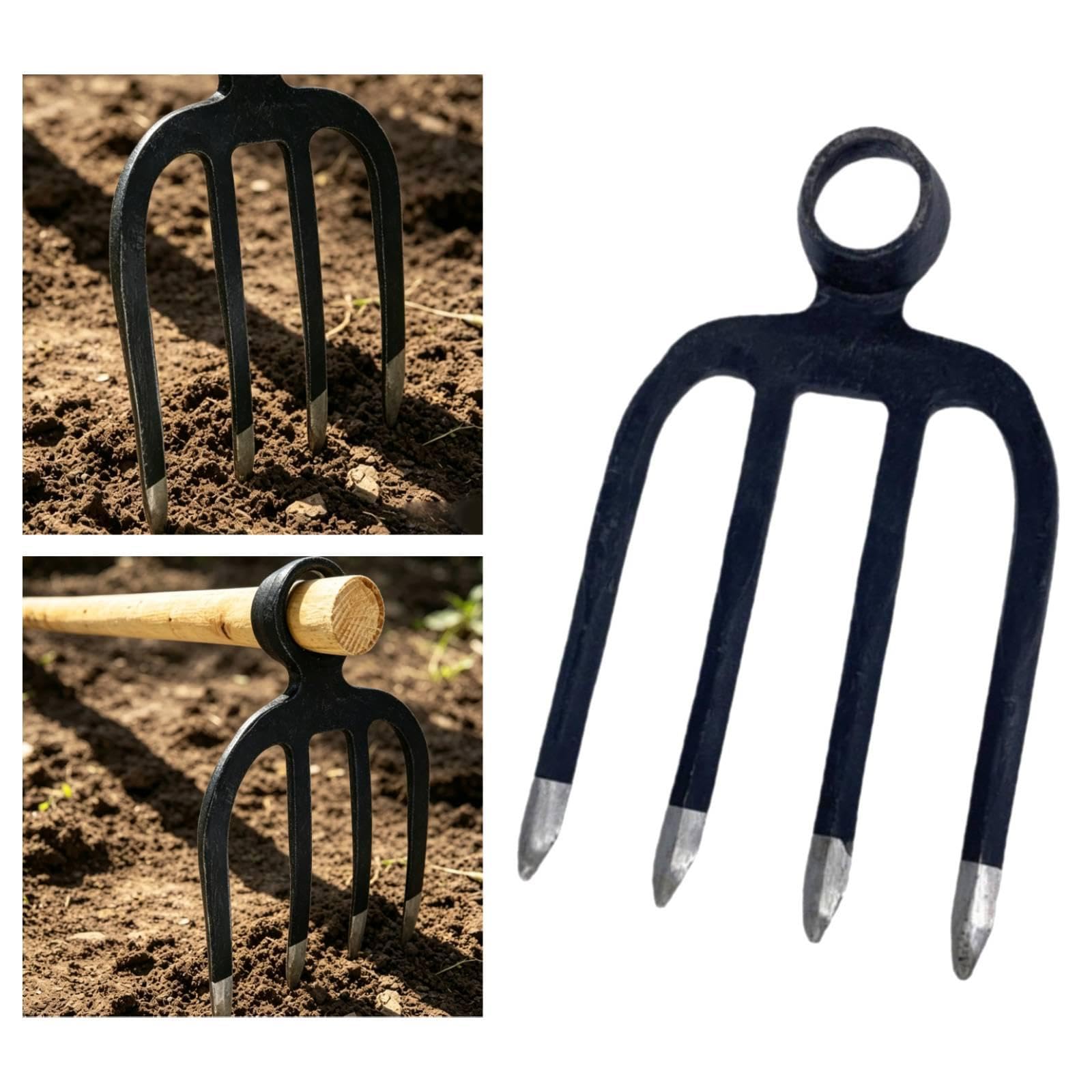 Zappa Giardino Zappa Giardino Rastrello Manganese Coltivatore Diserbo Tiratubi Strumento Manico Antiusura Adatto per Fioriere Campi Prato, 4 Denti