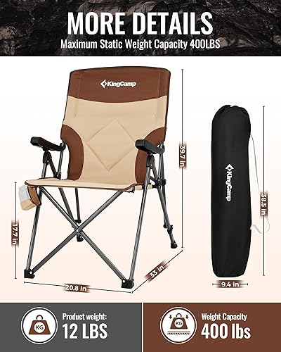 Miniatura 82 de KingCamp silla plegable de gran tamaño para campamento con soporte lumbar, silla ergonómica acolchada con reposabrazos, alta resistencia, con bolsa