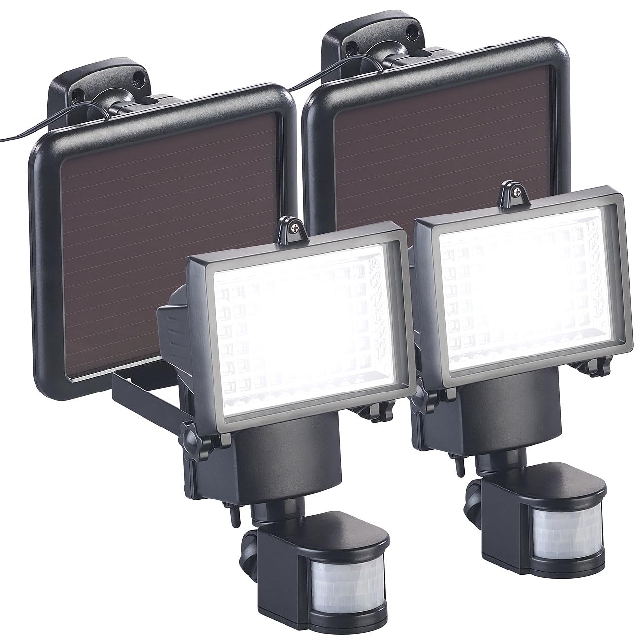 Luminea LED-Solar-Außenstrahler: 2er-Set Solar-LED-Wand-Fluter für außen, mit PIR-Sensor, 12 W (Flutlicht Strahler, Wand Hofscheinwerfer)