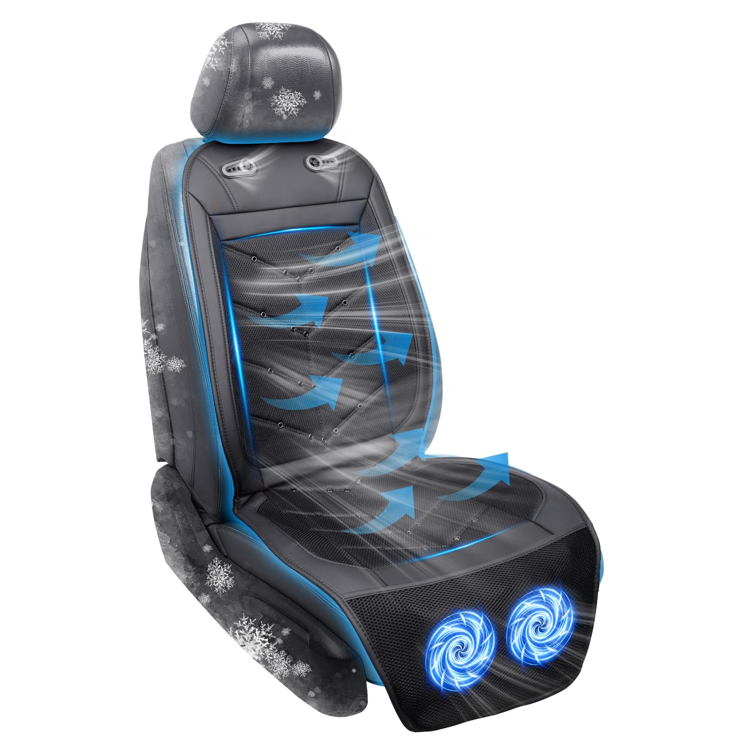 クールシート 車 シートクーラー 【2026年新モデル 2個大型送風機＆2枚大型首元出風口を追加】 合計42個出風口 無段階風量調整 滑り止め 取付簡単 低作業音 お尻から首元まで蒸れない DC12V/24V対応 快適ドライブ 熱中症対策 真夏対策 (スタイル2)