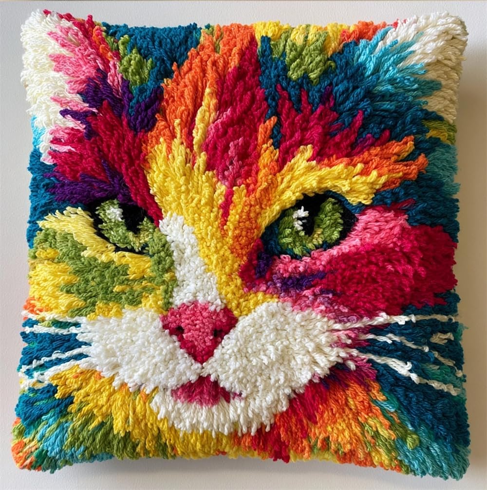 kitphoenix Latch Hook Cushion Kits for Adults Colorful Cat
