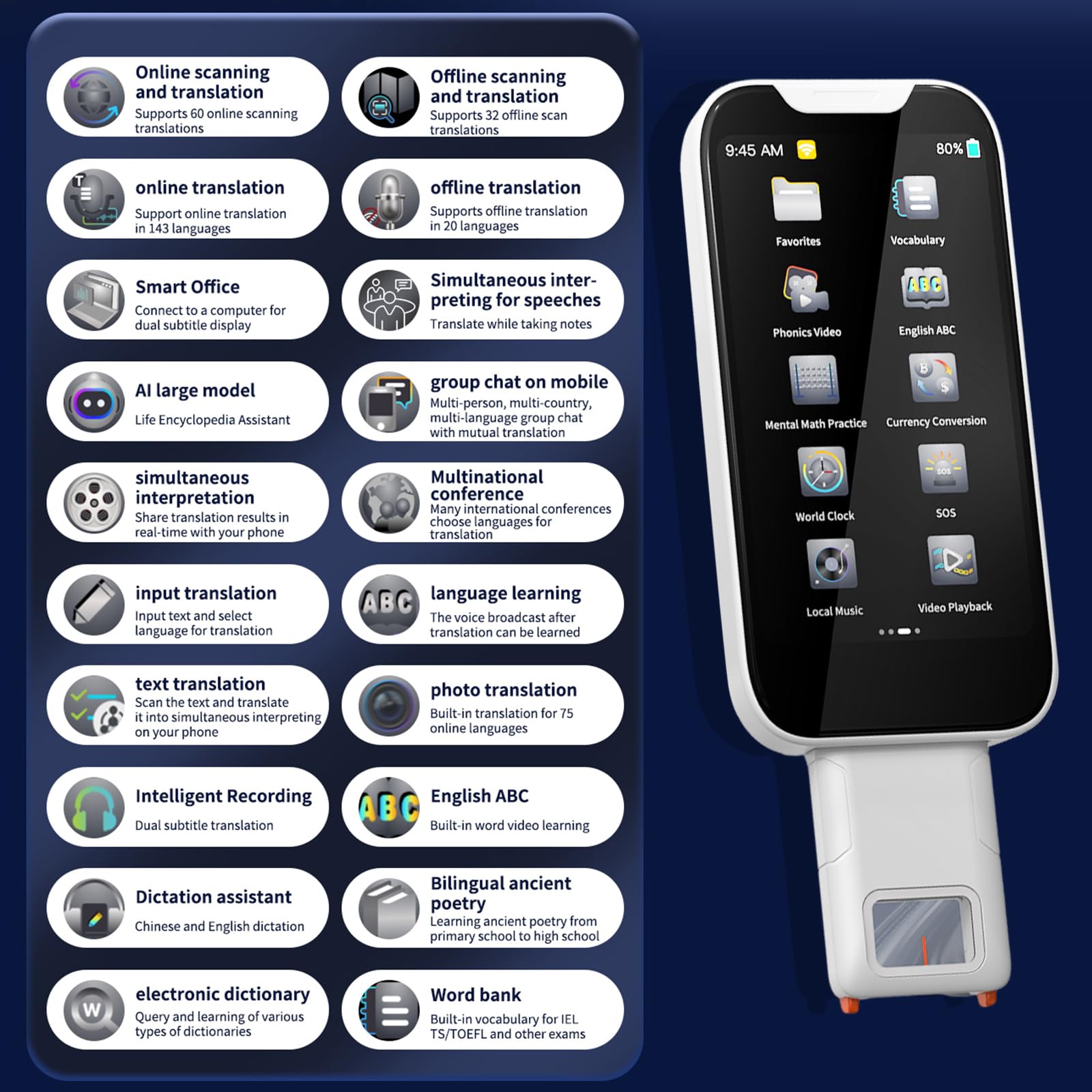 1500mAh Faltbarer Scan Übersetzer Stift OCR Text to Speech Language Learning S | 180 ° faltbarer OCR-Übersetzungsstift unterstützt 143 Sprachen Offline- & Fotoübersetzung für tragbare Lernanwendung.