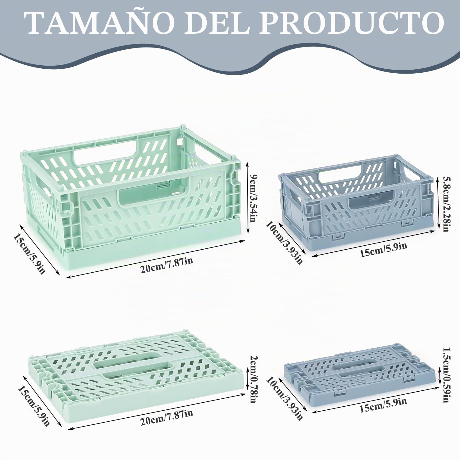 5 PCS Cajas Almacenaje Plastico Plegable, Cajas Plegables Plastico 20x15x9cm, Mini Cestas Plegables 15x10x5,7cm, Portátiles Cajas Plegables Camping, Caja Plegable Colores