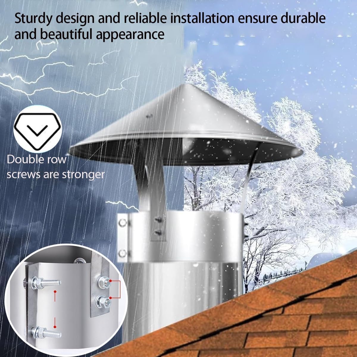 201 Stainless Steel Chimney Cap，3" 4" 5" 6" 7" 8" 9" Chimney Cover Fireplace Chimney Caps Round Chimney Caps And Cowls Rain Guard With Adjustable Metal Screws(210mm/8.27inch)