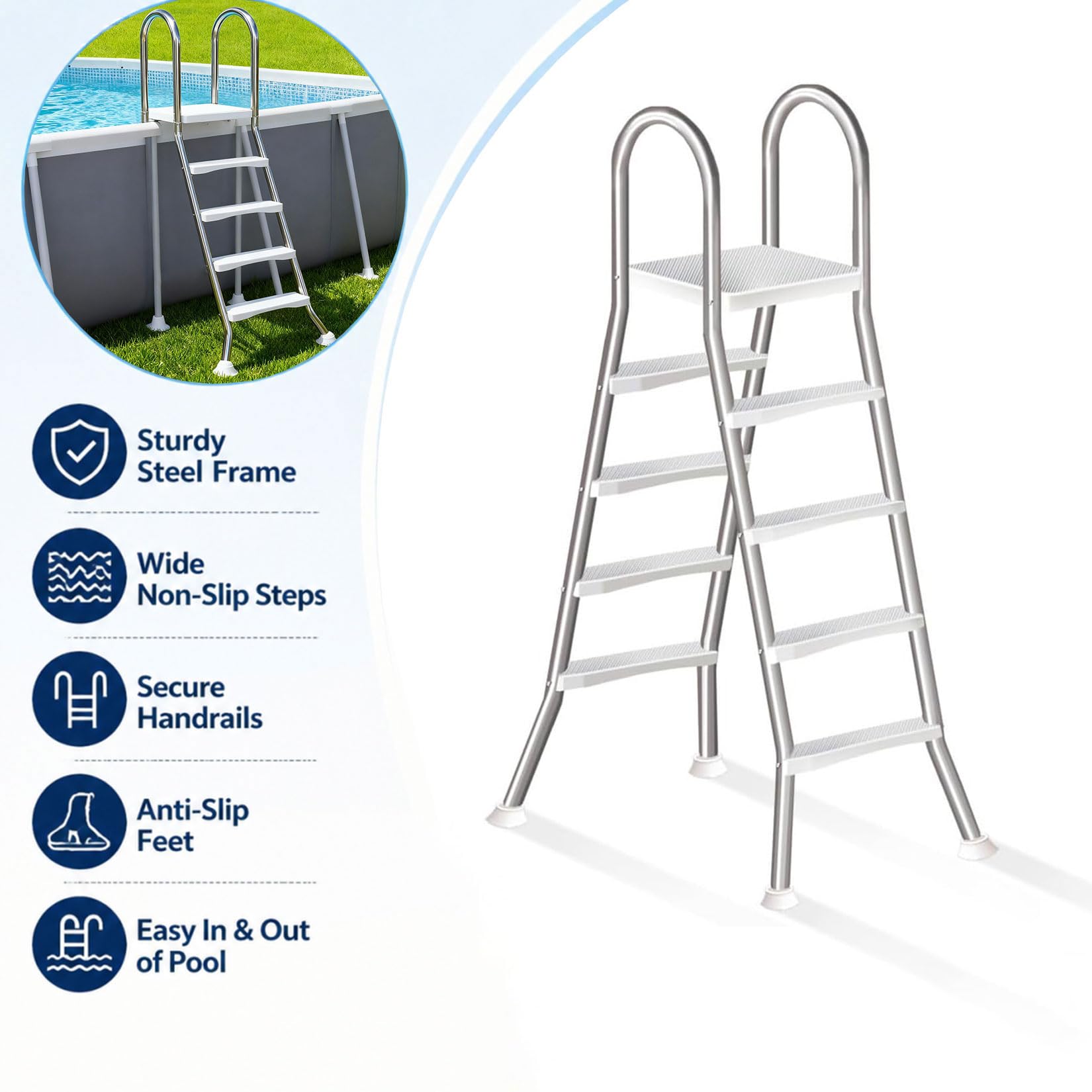 Seleziona Scala per Piscina Fuori Terra A-Frame Heavy Duty 85/110/135 cm Scala da Nuoto a 2/3/4 Gradini Scala a Doppio Lato in Acciaio Inossidabile 304 Scala Antiscivolo capacità 250 kg