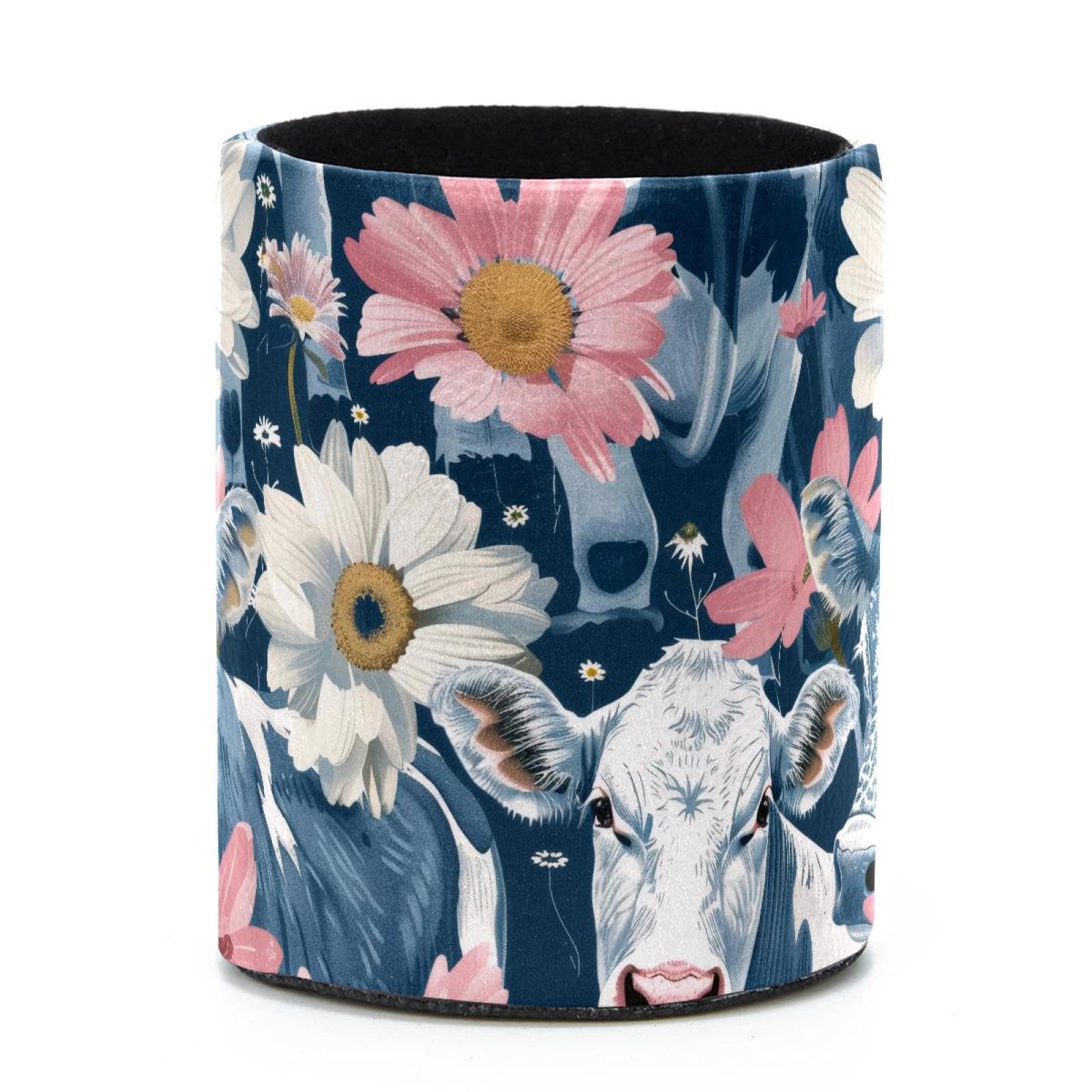 VAPOKF Round Pencil Holders for Desk, Flowers Cows Pen Holders Pen Pot Makeup Brushes Storage Desktop Stationery Supplies Organiser for Home Office