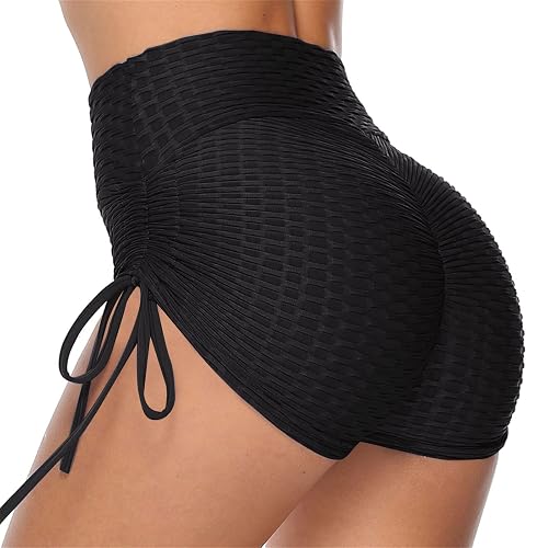 Pole Dance Chalk High Waist Sports Ruched Butt Workout Running Hot Leggings Sports Suit Women Set With Shorts - Black - M