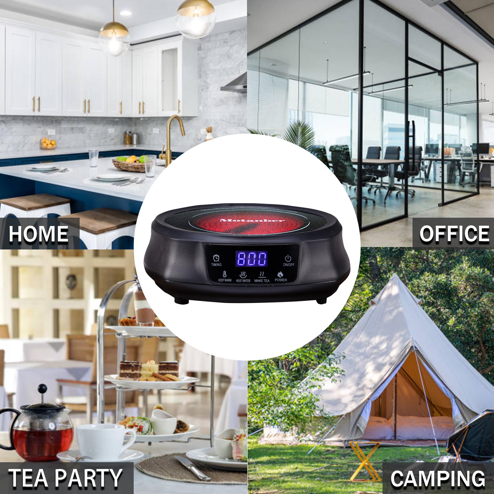 Mini Electric Stove 800W, Boil Tea,Ceramic Glass Cooktop with 8 Adjustable Power Levels, Intelligent Auto-Off Feature,Countertop Burners,For Tea Enthusiasts,Tea party,Gift (Black)