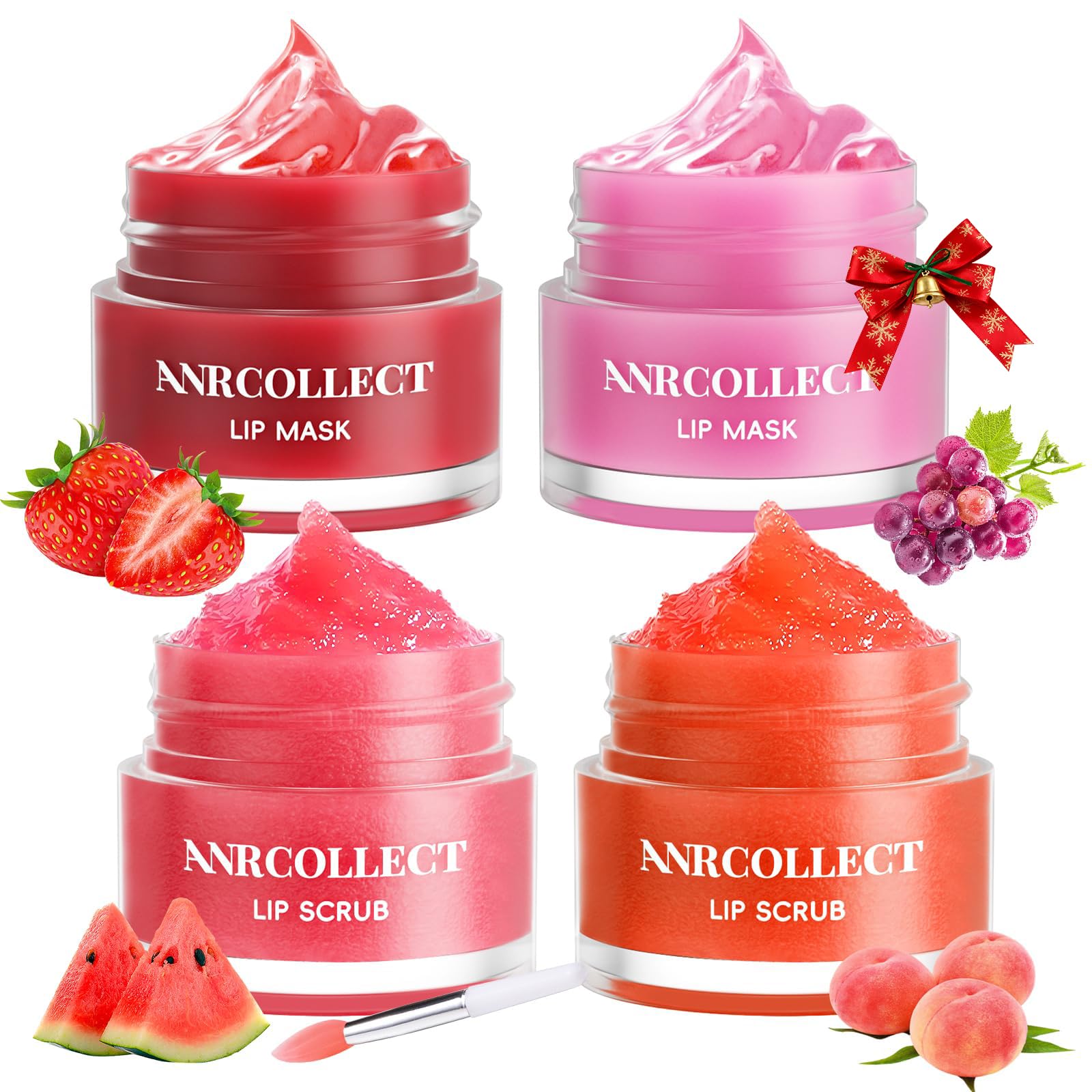 Lip Scrub & Lip Mask - Overnight Treatment Lip Care Kits with 2 Lip Exfoliator & 2 Sleeping Lip Balm, Intense Hydration Lip Set for Dry Chapped Cracked Lips, Exfoliate & Moisturize (4 Pack)