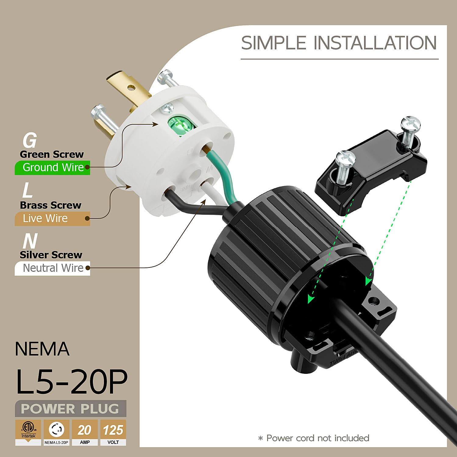 Nema L5-20P 20 Amp 125 Volt Connector, L5-20 Locking Power Cord