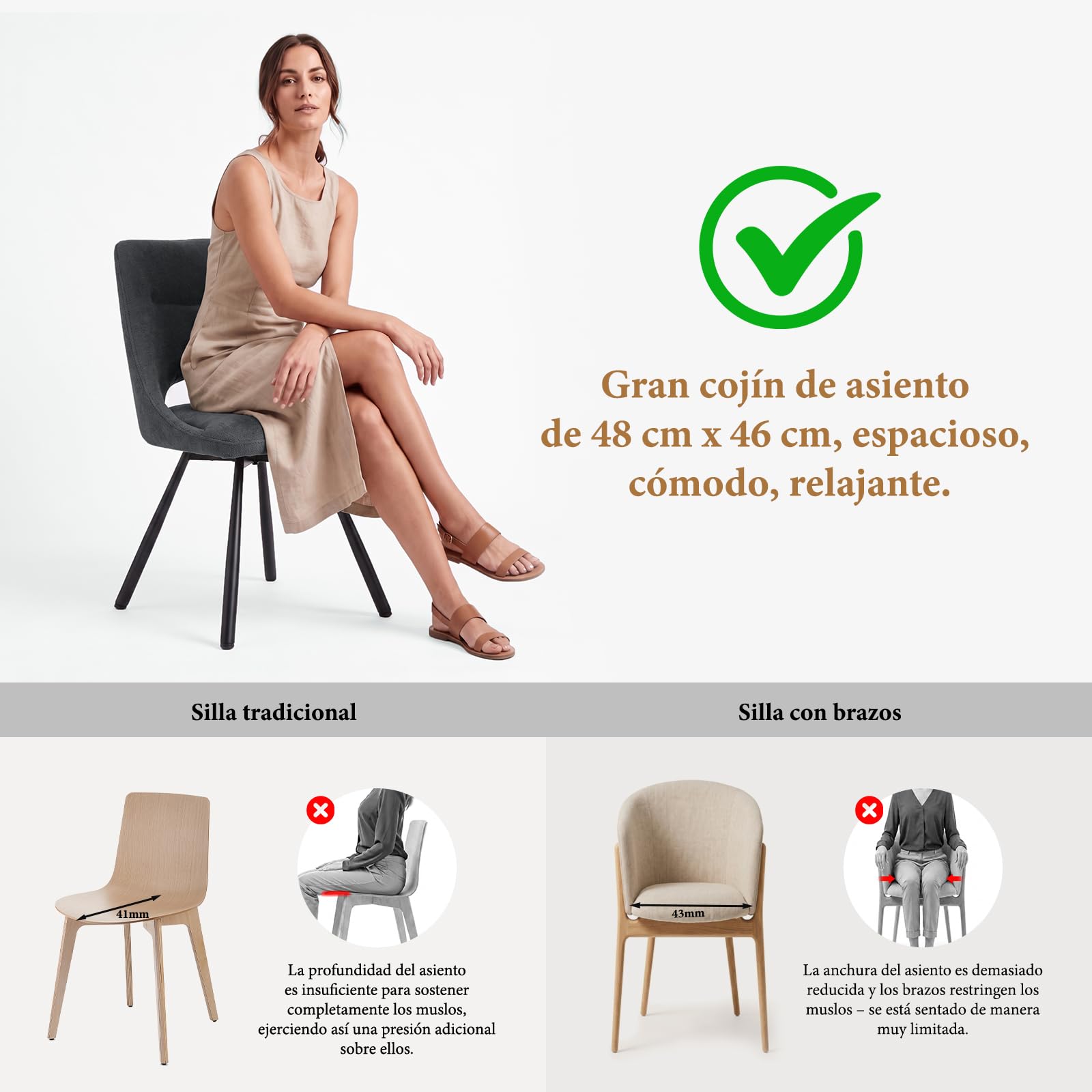 WAFTING Sillas de Comedor Giratorias 360° Acolchadas Juego de 4, Gris Oscuro
