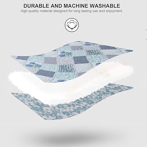 Miniatura 6 de PANGUSHAN Juego de edredón de 100 % algodón, tamaño Queen, juego de ropa de cama Queen, edredón reversible floral de granja, edredón ligero para