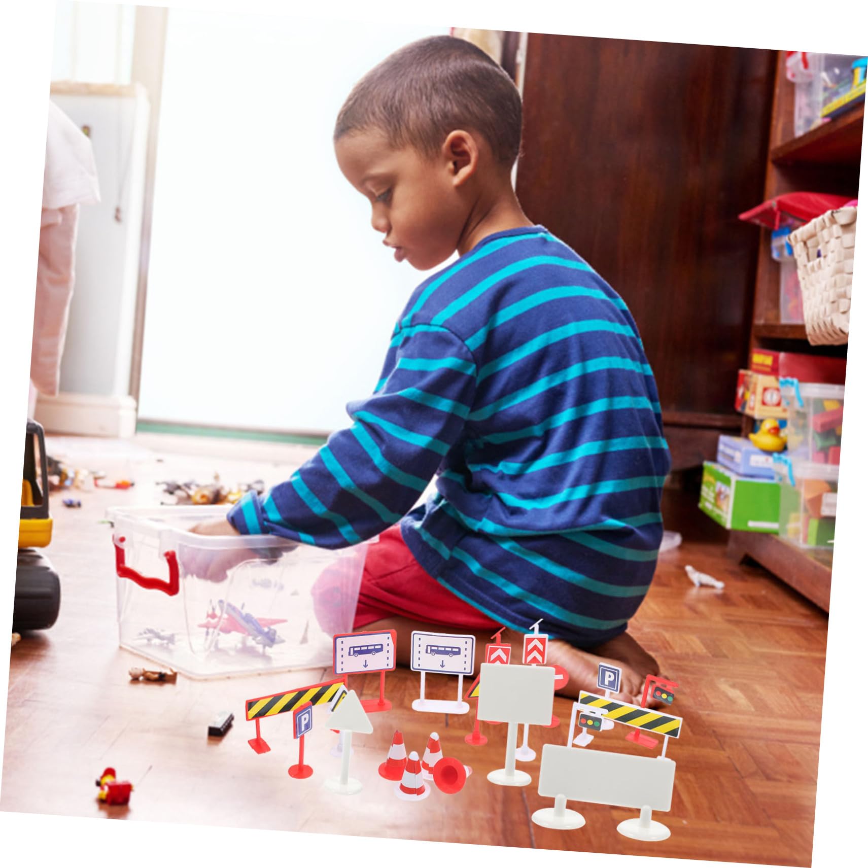 Toddmomy 2 Sets Boys and Girls Road Sign Toys Set Miniature Traffic Signs for Early Education Safe Material Easy to Carry