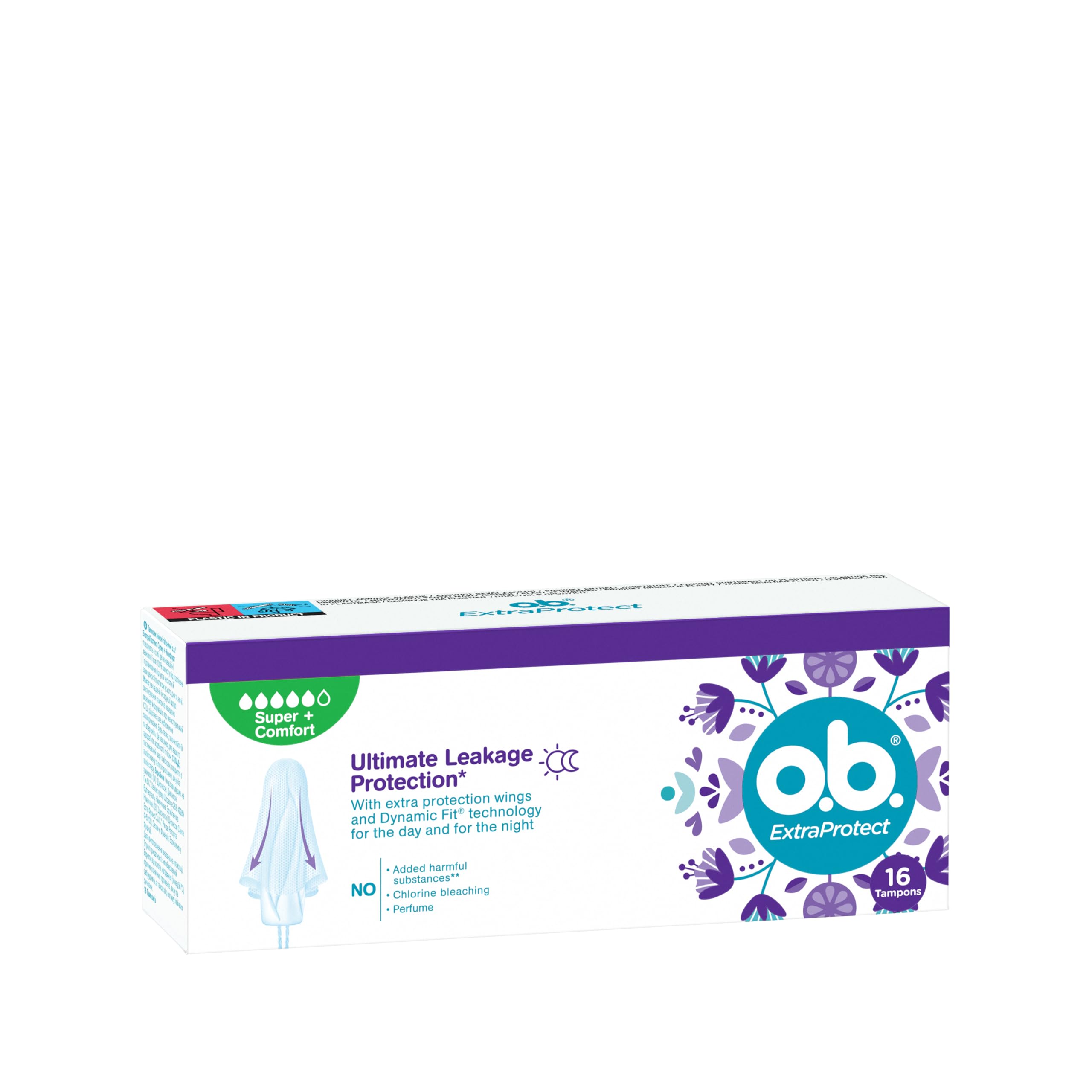 o.b. ExtraProtect Super Plus Tampony Zestaw 5x16 szt., dodatkowe skrzydełka zabezpieczające, do 100% ochrony przed przeciekaniem w dzień i w nocy, na bardzo obfite krwawienie