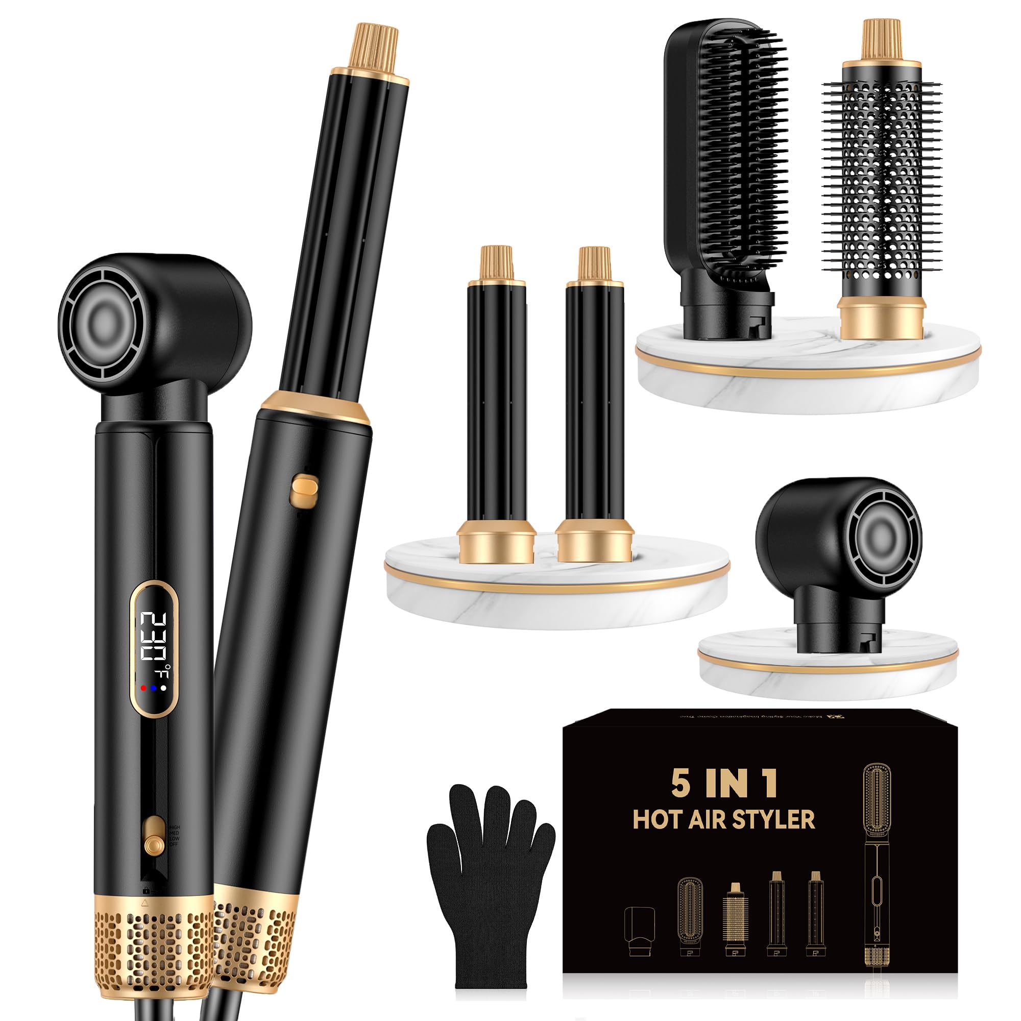 OKWRAP 5-in-1 Hot Air Styler &amp; Blow Dryer Brush Set - 700W Gentle Temperature Hair Multi-Styler with Auto-Wrap Curlers &amp; Round Brush for Fine, Thin, or Damaged Hair, 100-120V US Outlet Only